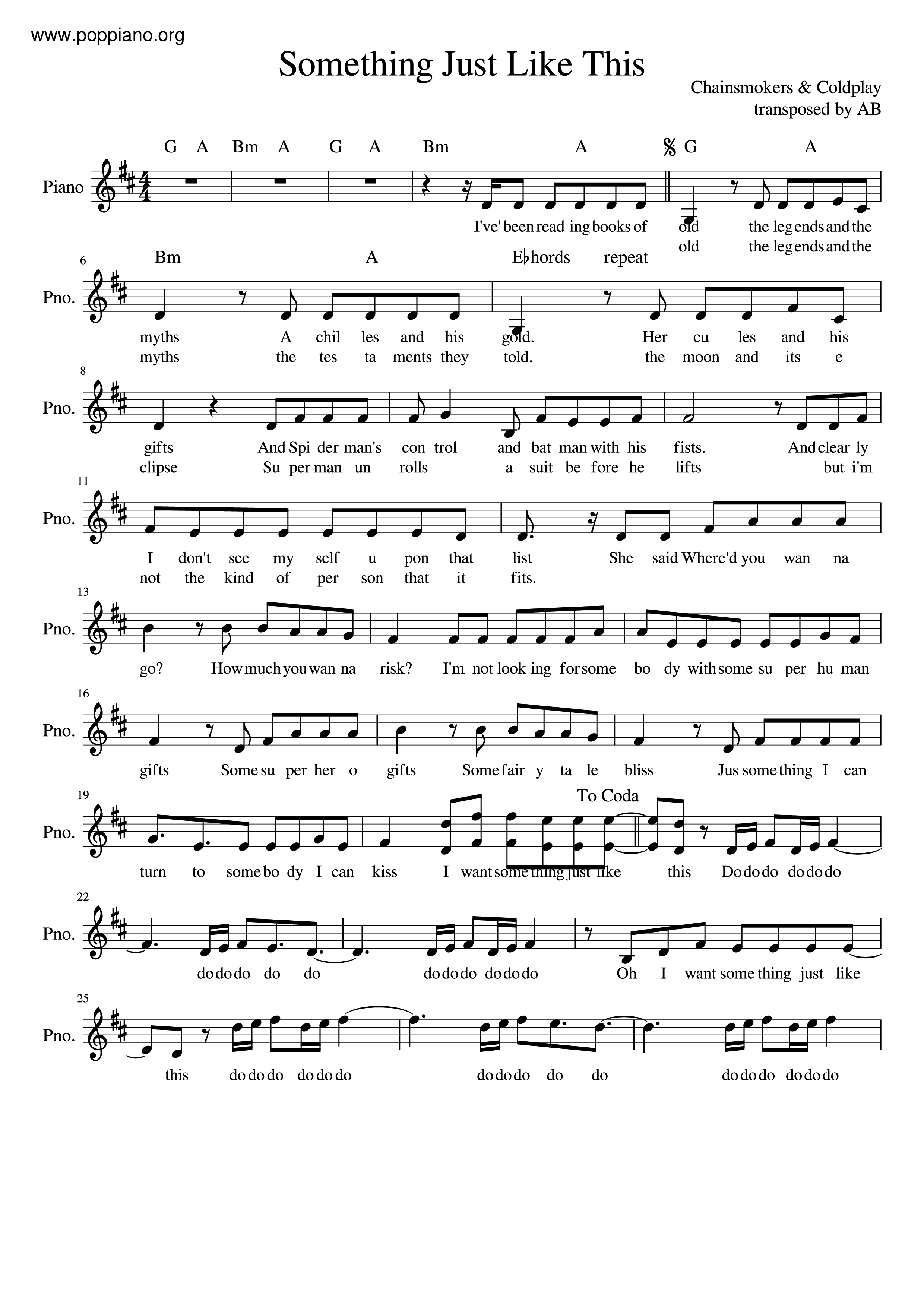 Something Just Like This Score