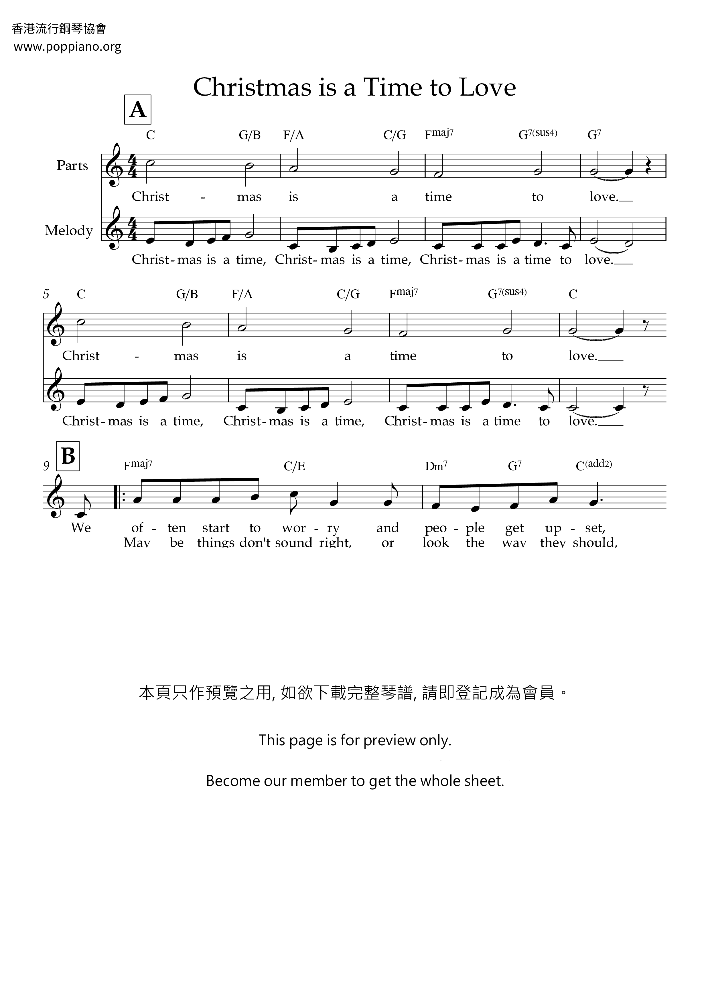 Christmas Is A Time To Love Score