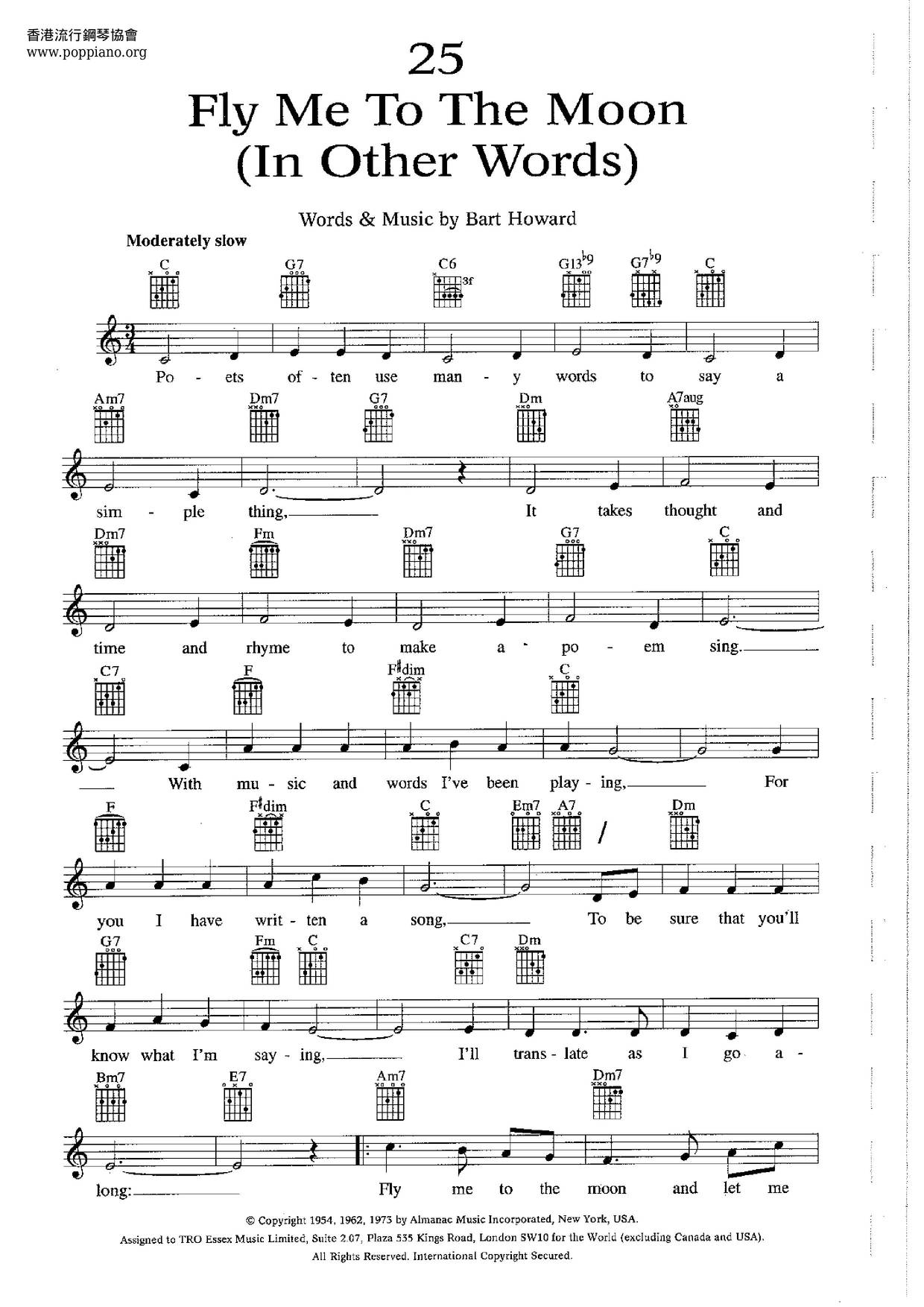 Fly Me To The Moon (In Other Words) Score