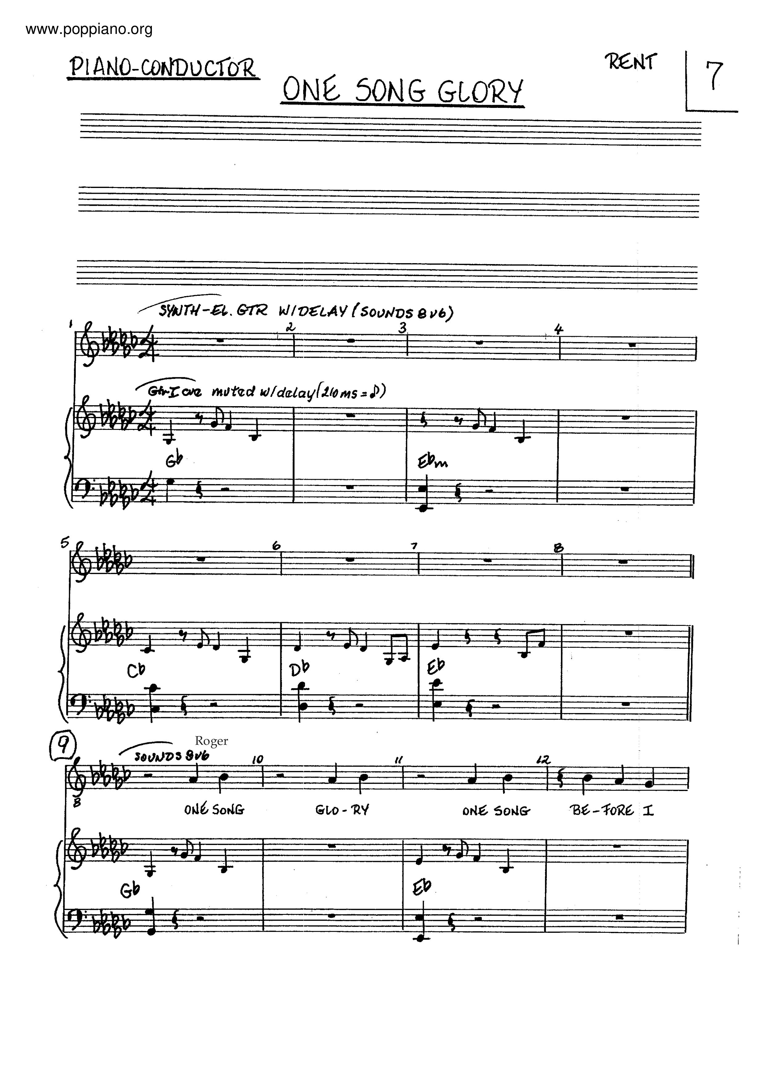 Rent - One Song Glory Score