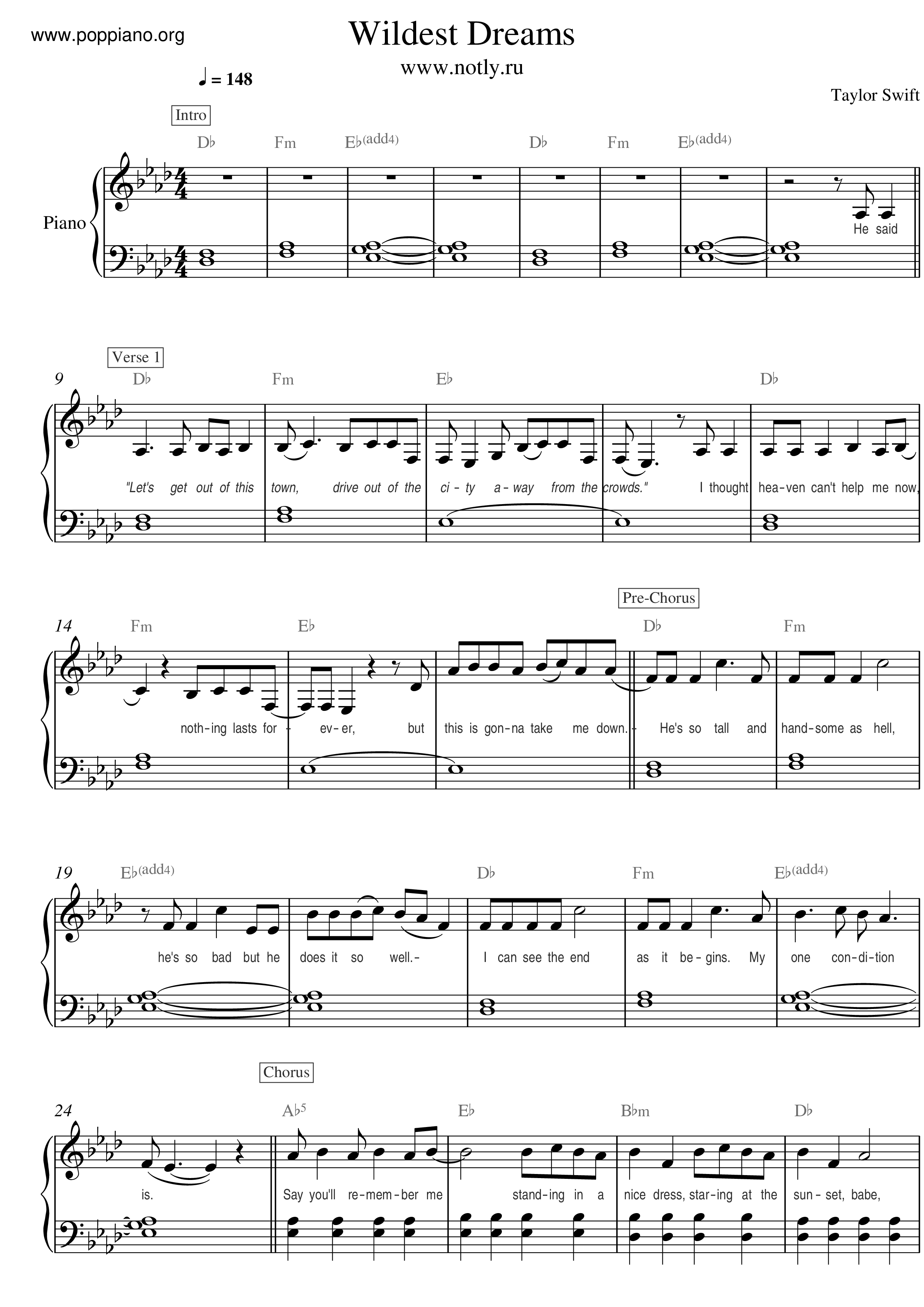 Wildest Dreams Score
