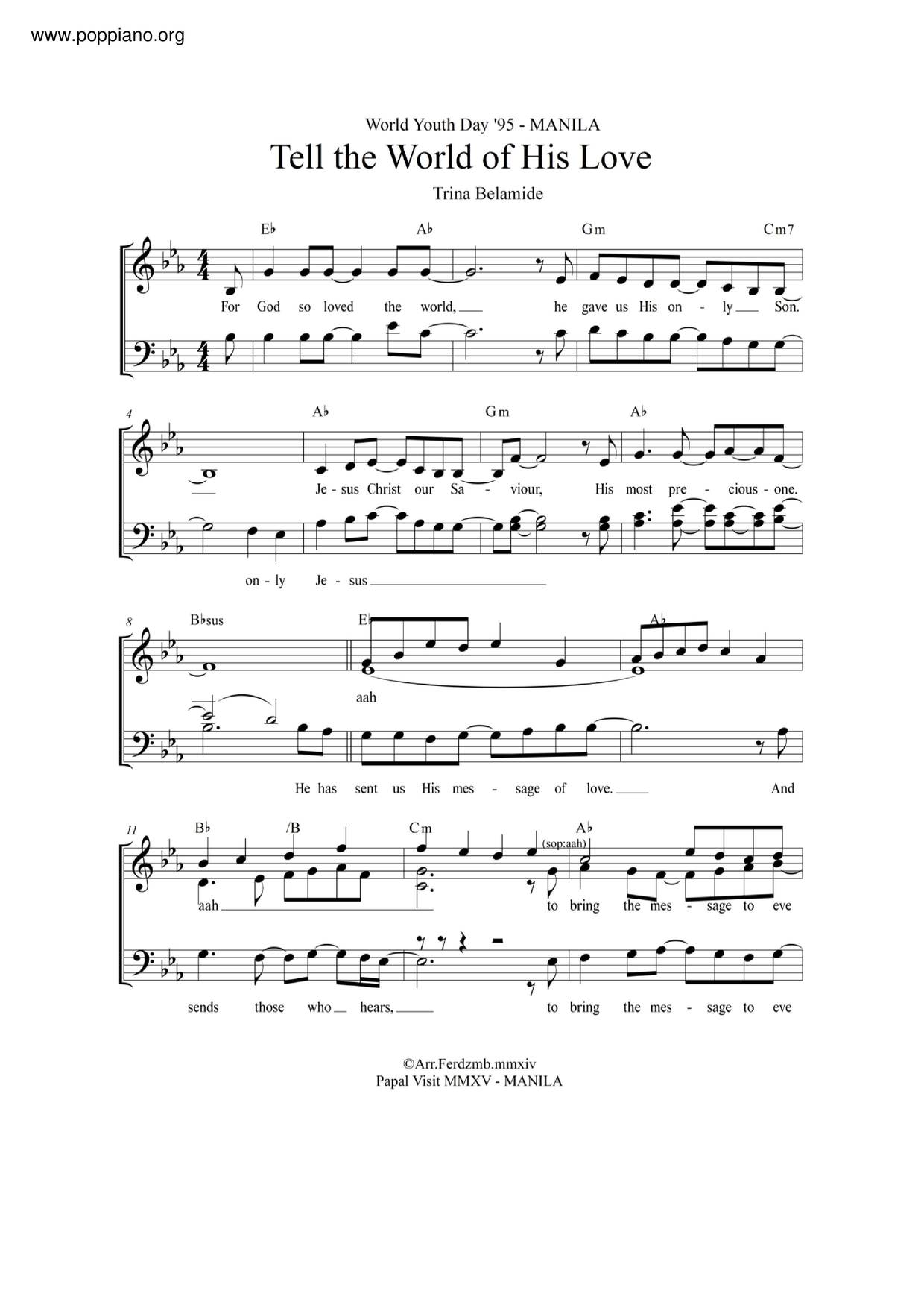 Tell The World Of His Love Score