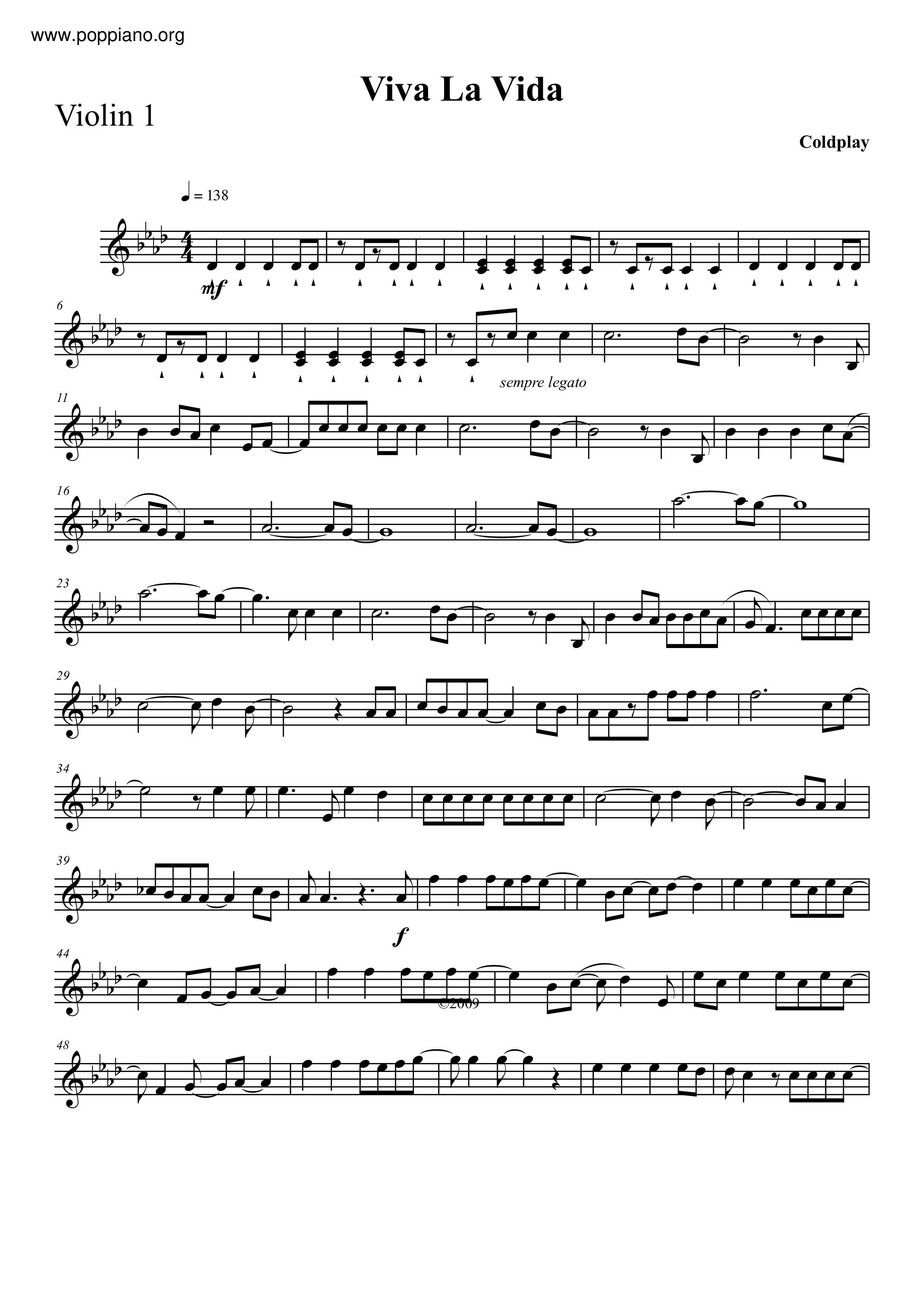 ColdplayViva La Vida Violin Score pdf, Free Score Download ★