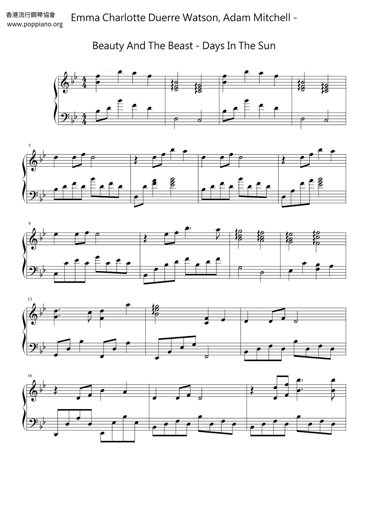 Beauty And The Beast - Days in the Sun Score