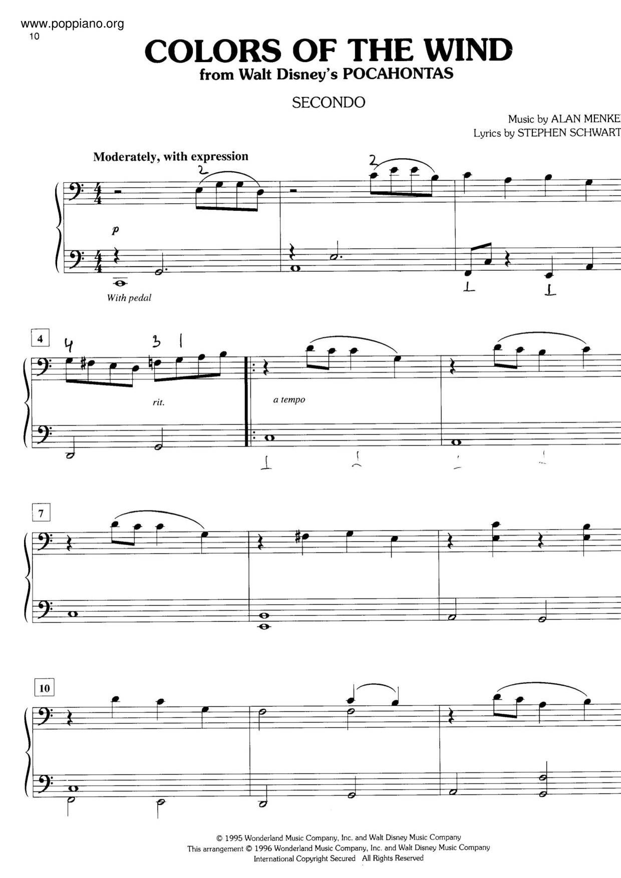 Pocahontas - Colors Of The Wind Score