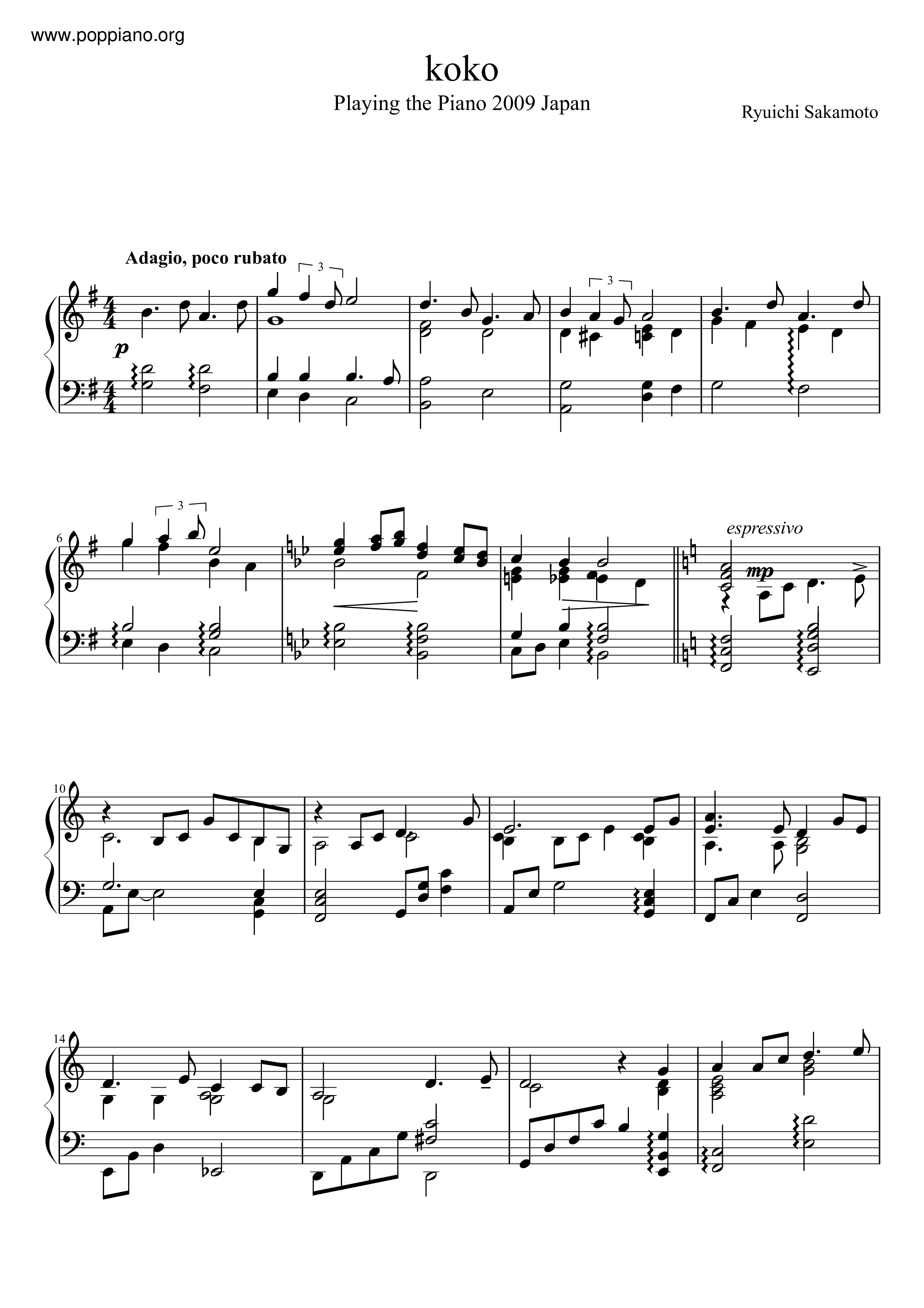 ☆ Ryuichi Sakamoto-Koko Sheet Music pdf, -ココ 악보 - Free Score