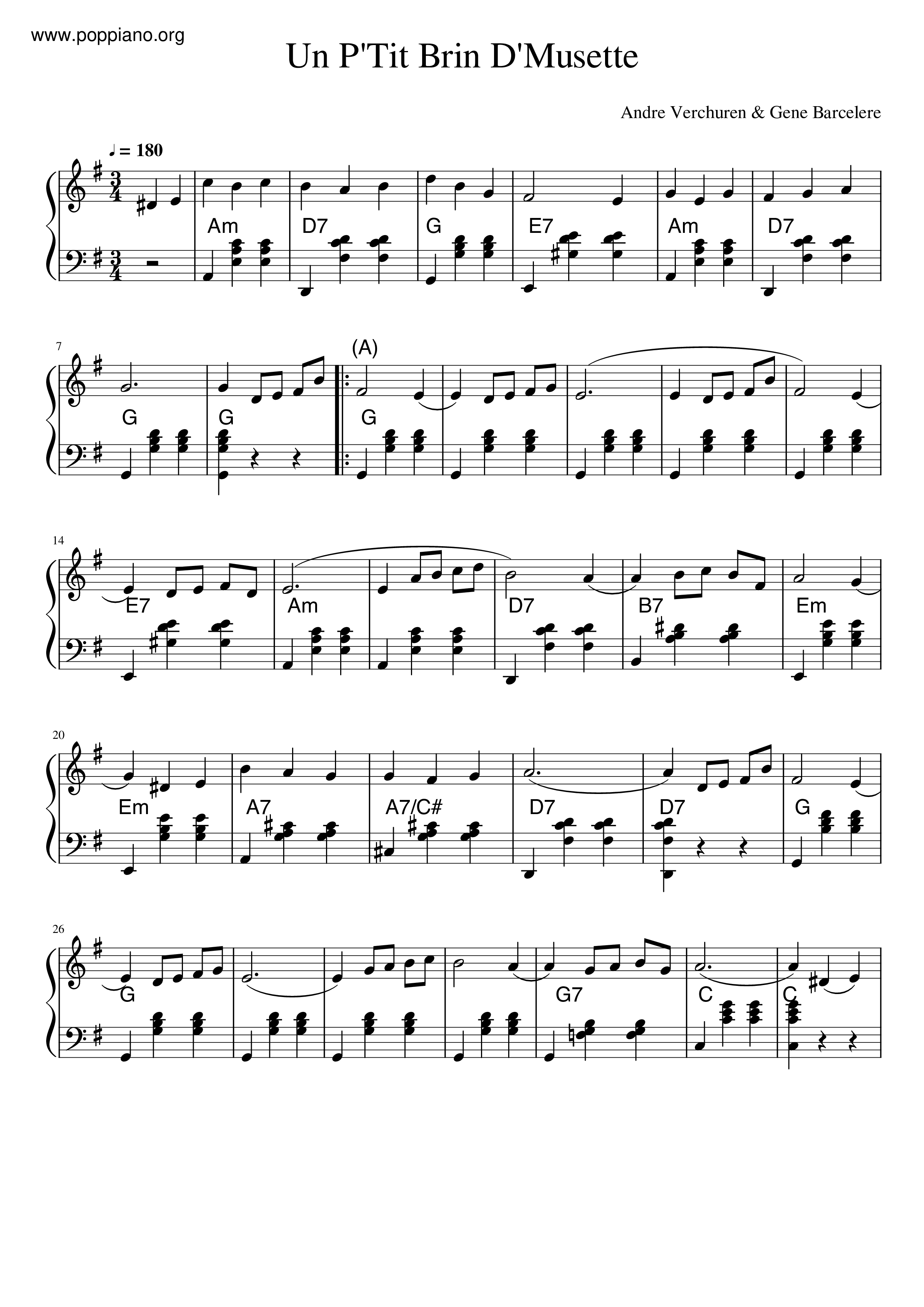 Un P'Tit Brin D'Musette Score