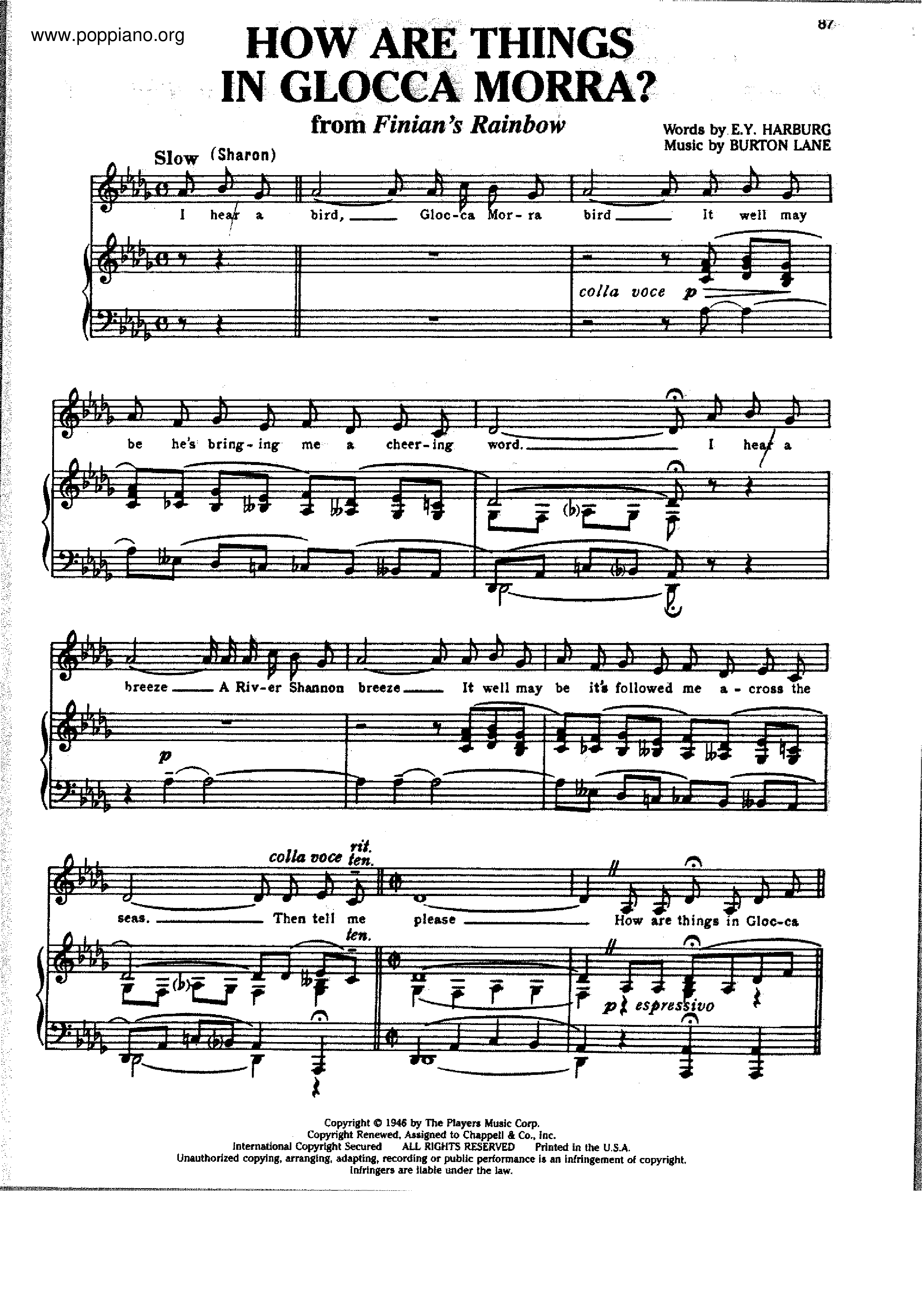 Finian's Rainbow - How Are Things In Glocca Morra Score