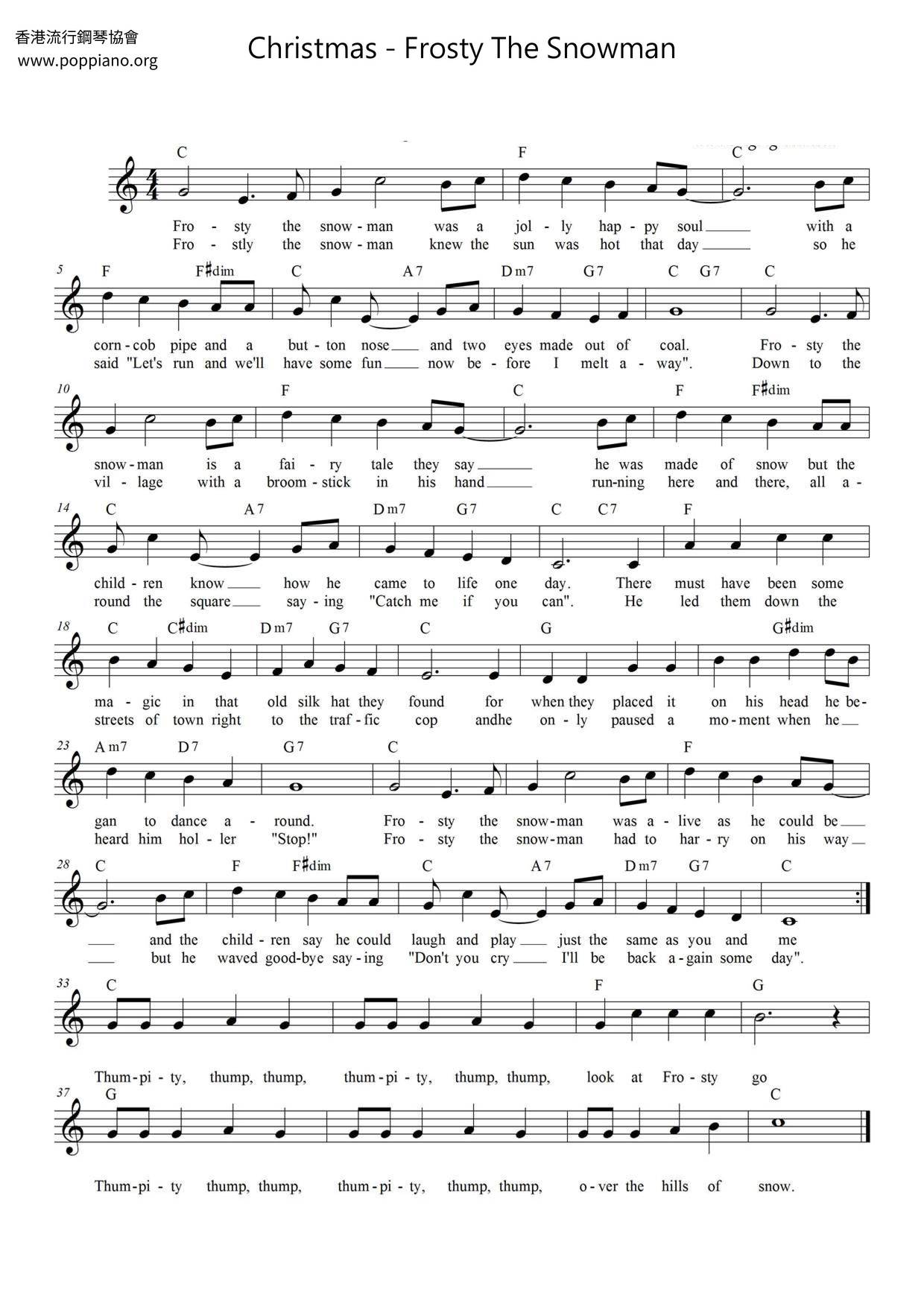 Frosty The Snowman Score