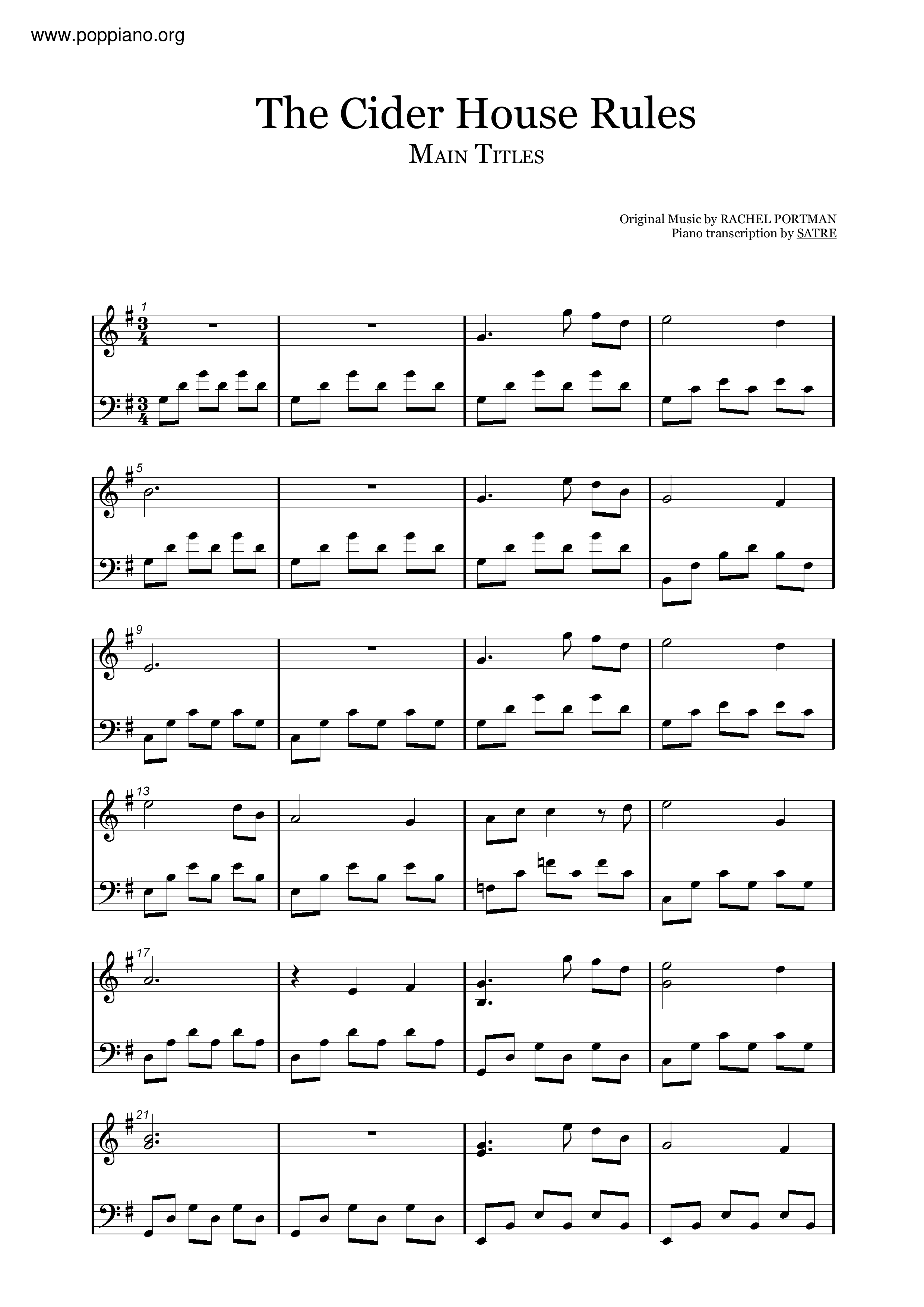 The Cider House Rules Main Theme Score