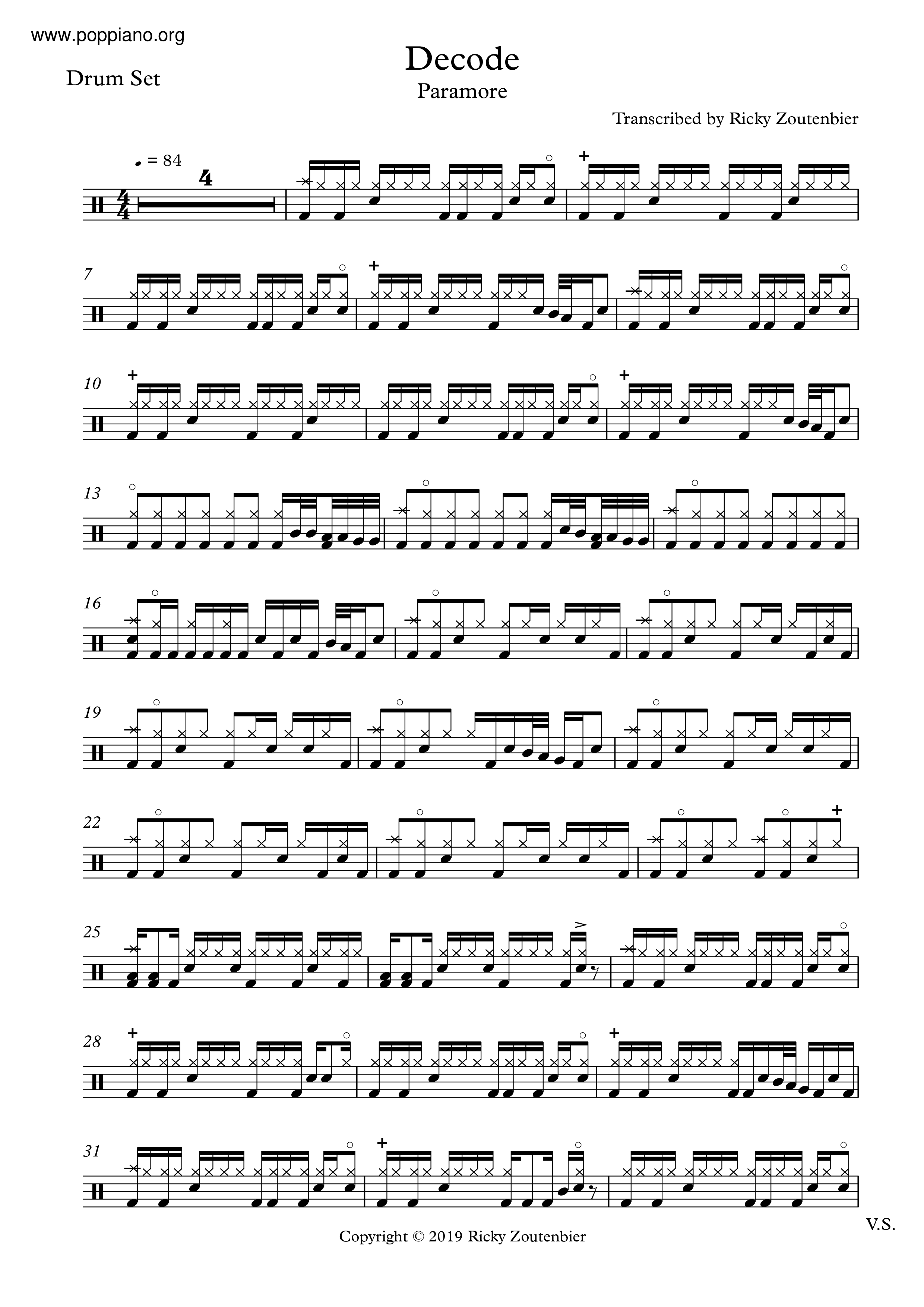 ParamoreDecode Drum Tab pdf, Free Score Download ★
