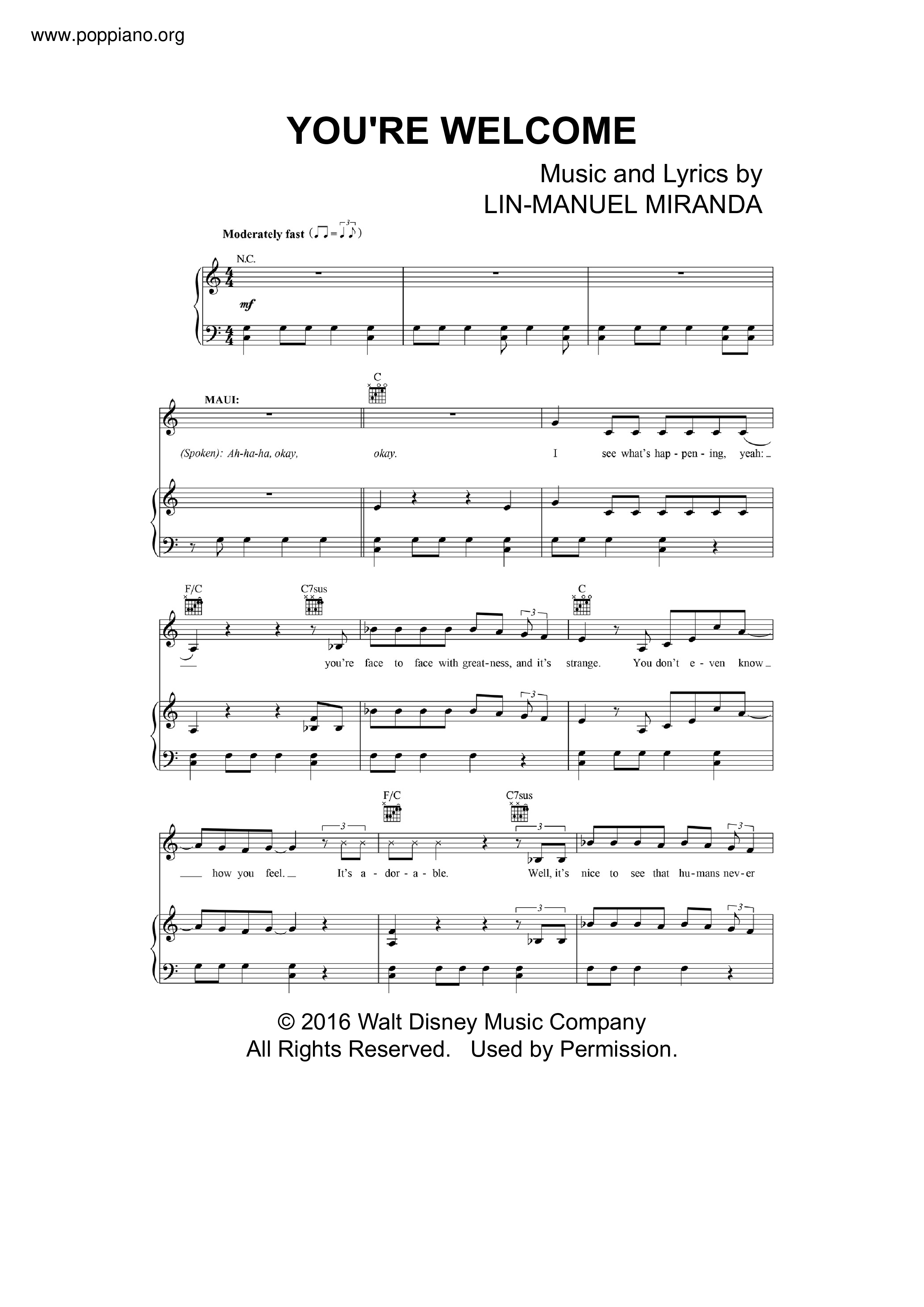 Moana - You're Welcome Score