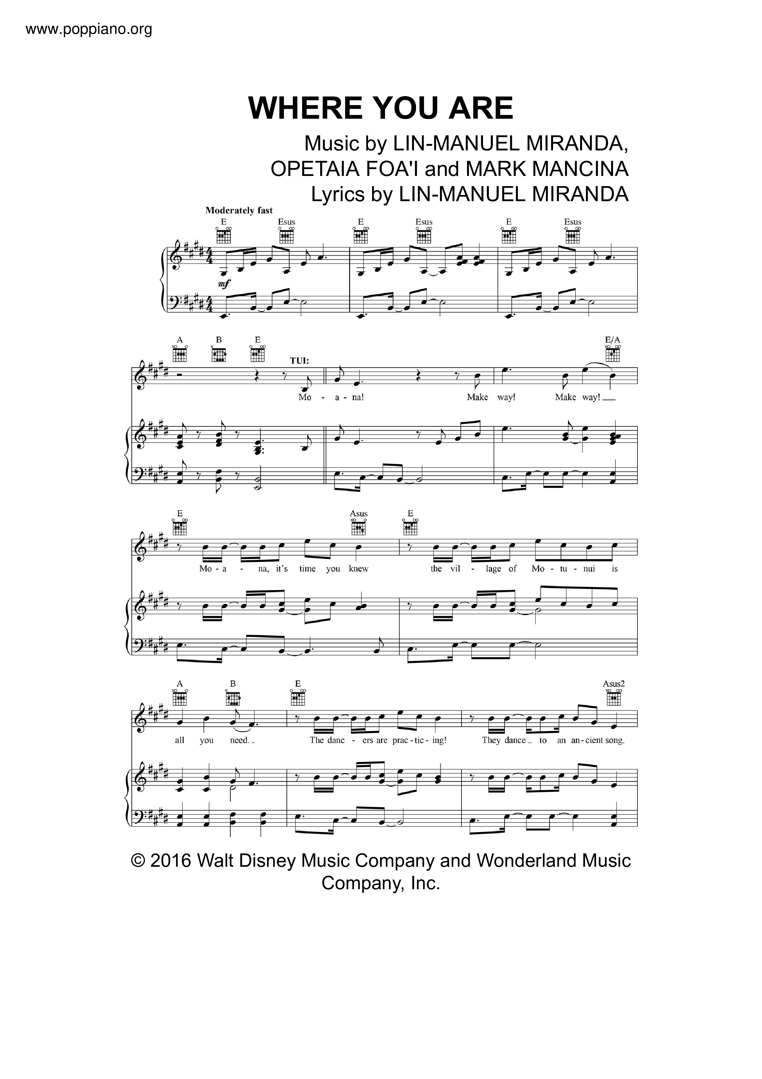 Moana - Where You Are Score
