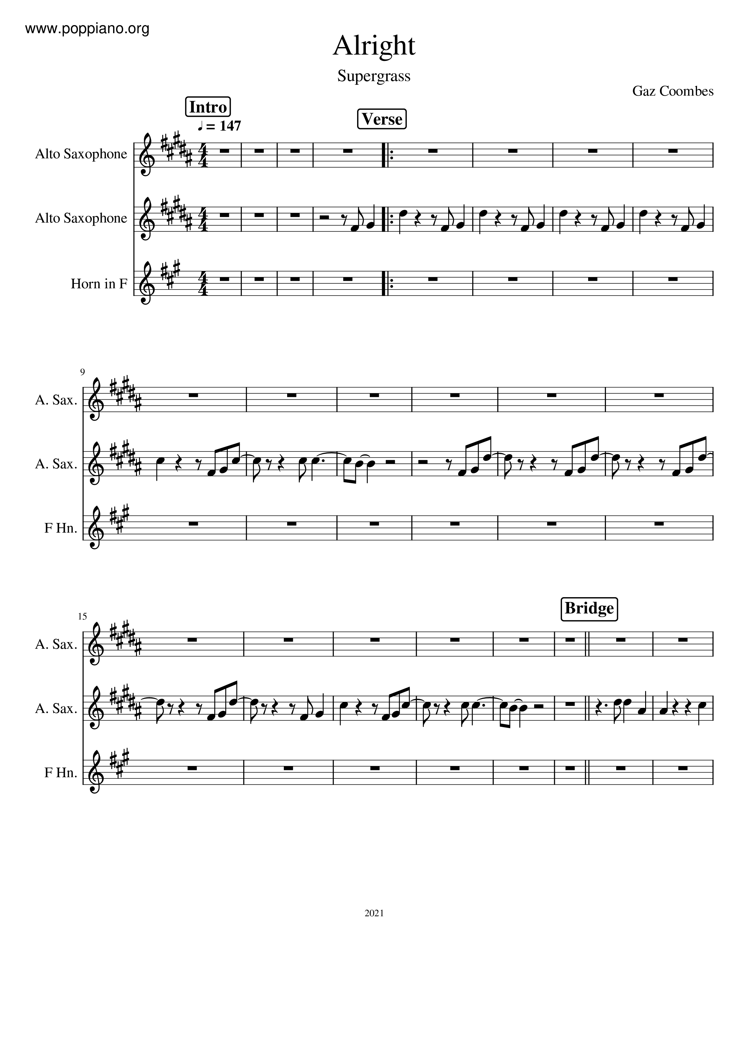 comerciante orden necesidad ☆ Supergrass-Alright Sax Score pdf, - Free Score Download ☆
