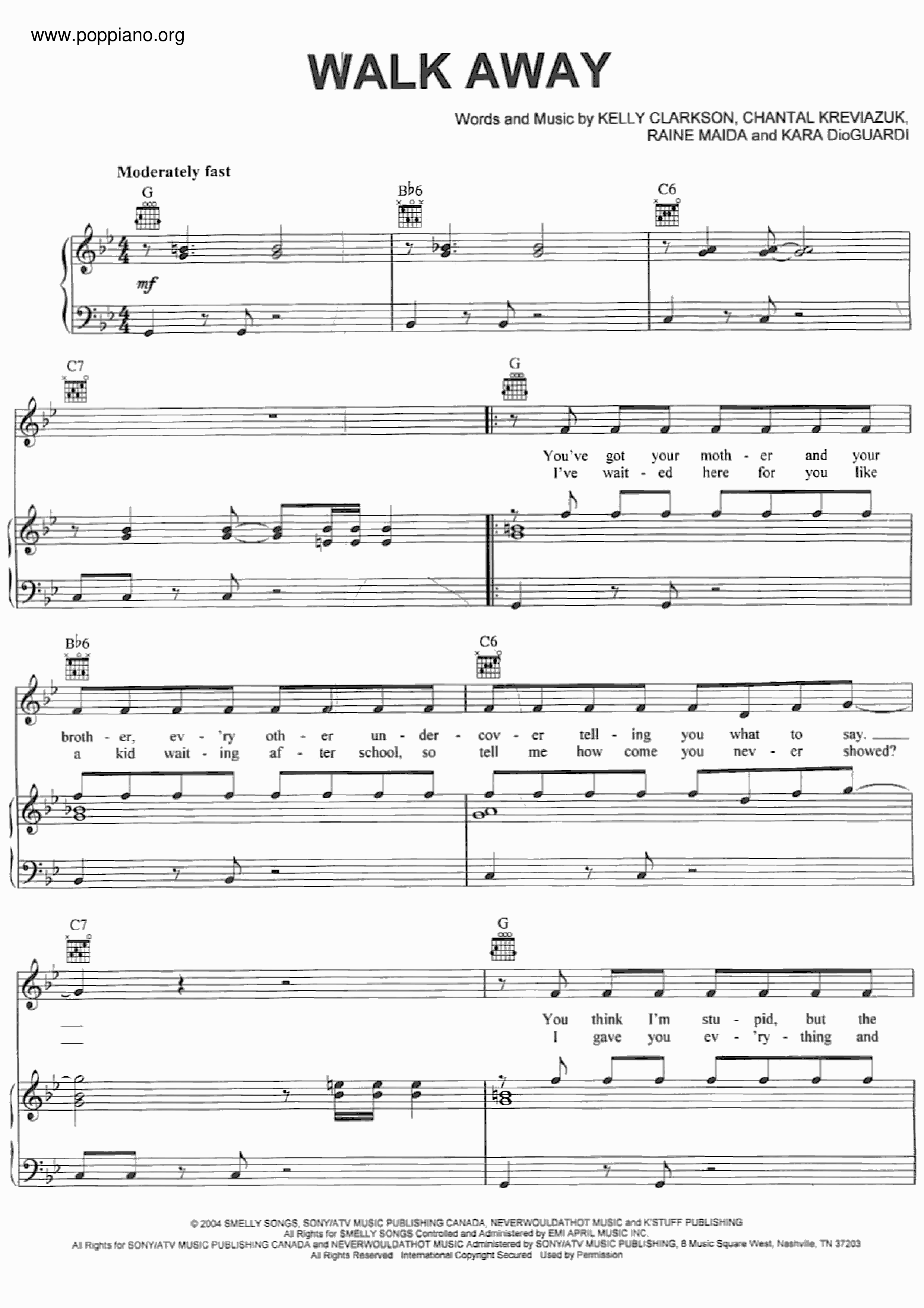 Kelly ClarksonWalk Away Sheet Music pdf, Free Score Download ★