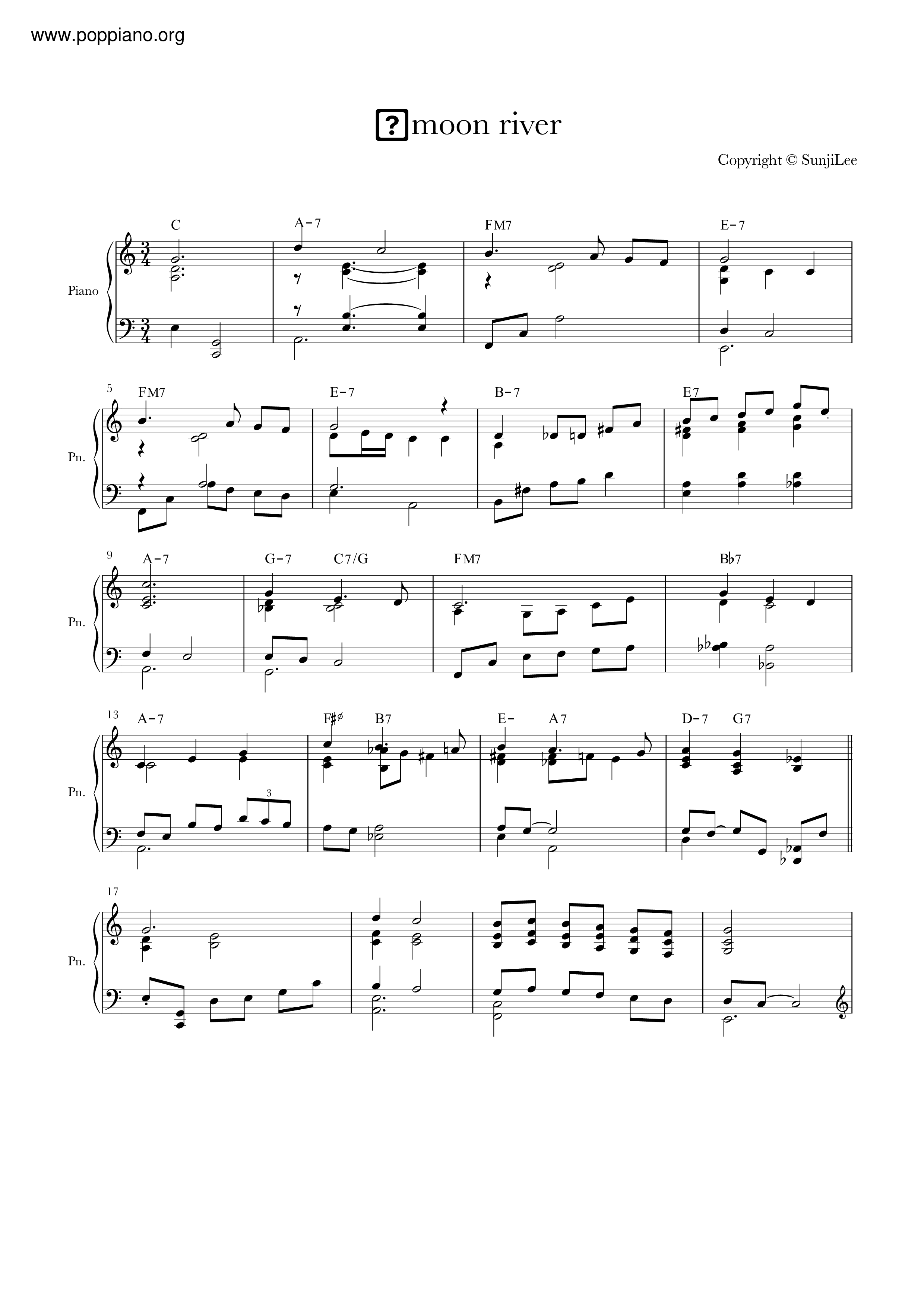 Moon River (From Breakfast at Tiffany's) Score