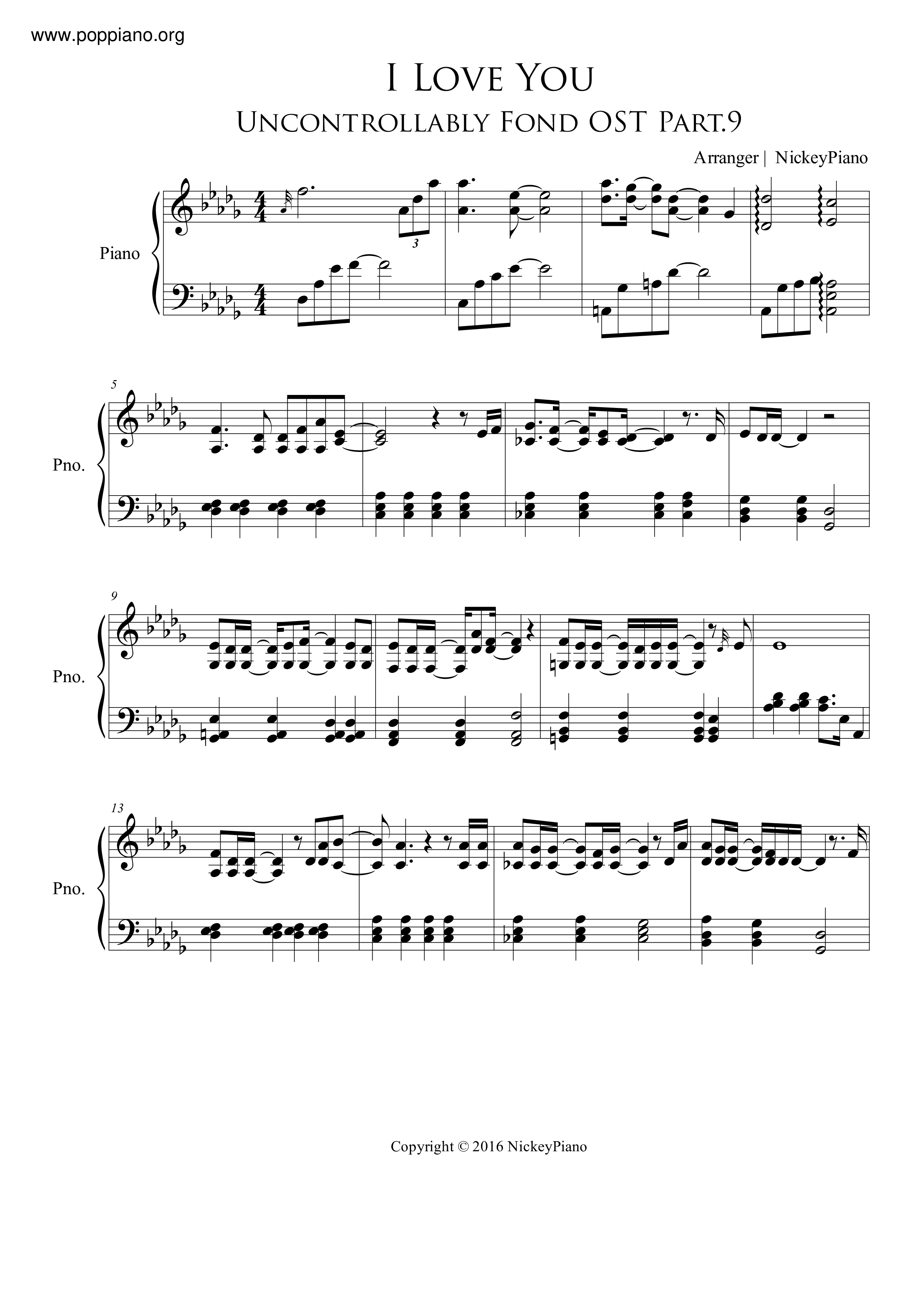 Uncontrollably Fond - I Love You Score