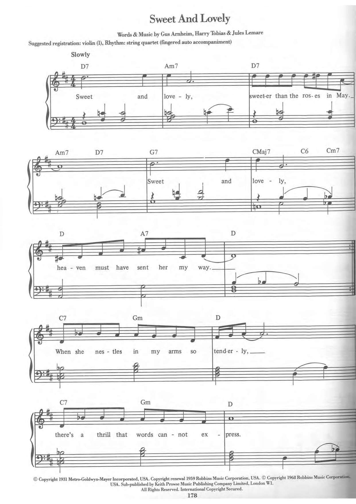 Sweet And Lovely Score