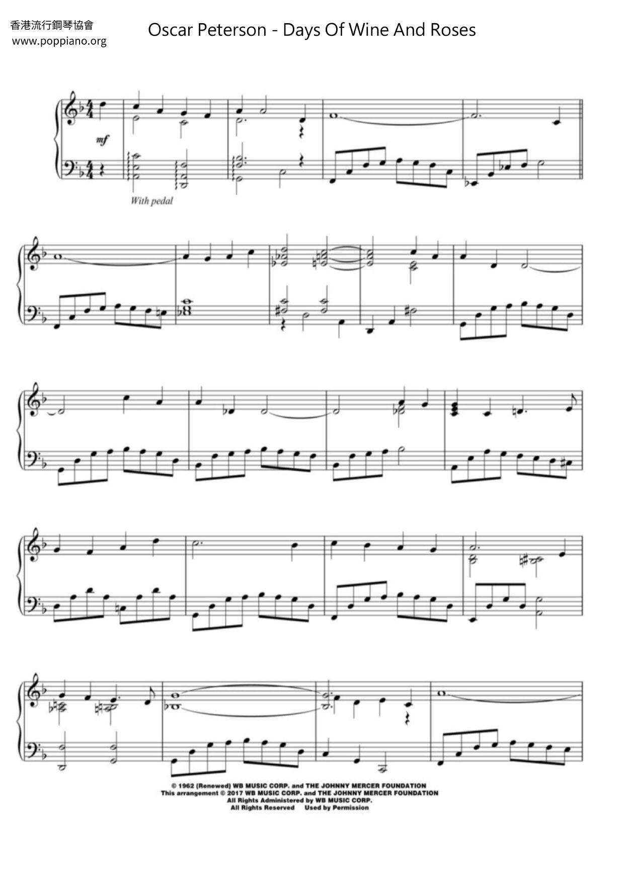 Oscar PetersonDays Of Wine And Roses Sheet Music pdf, Free Score