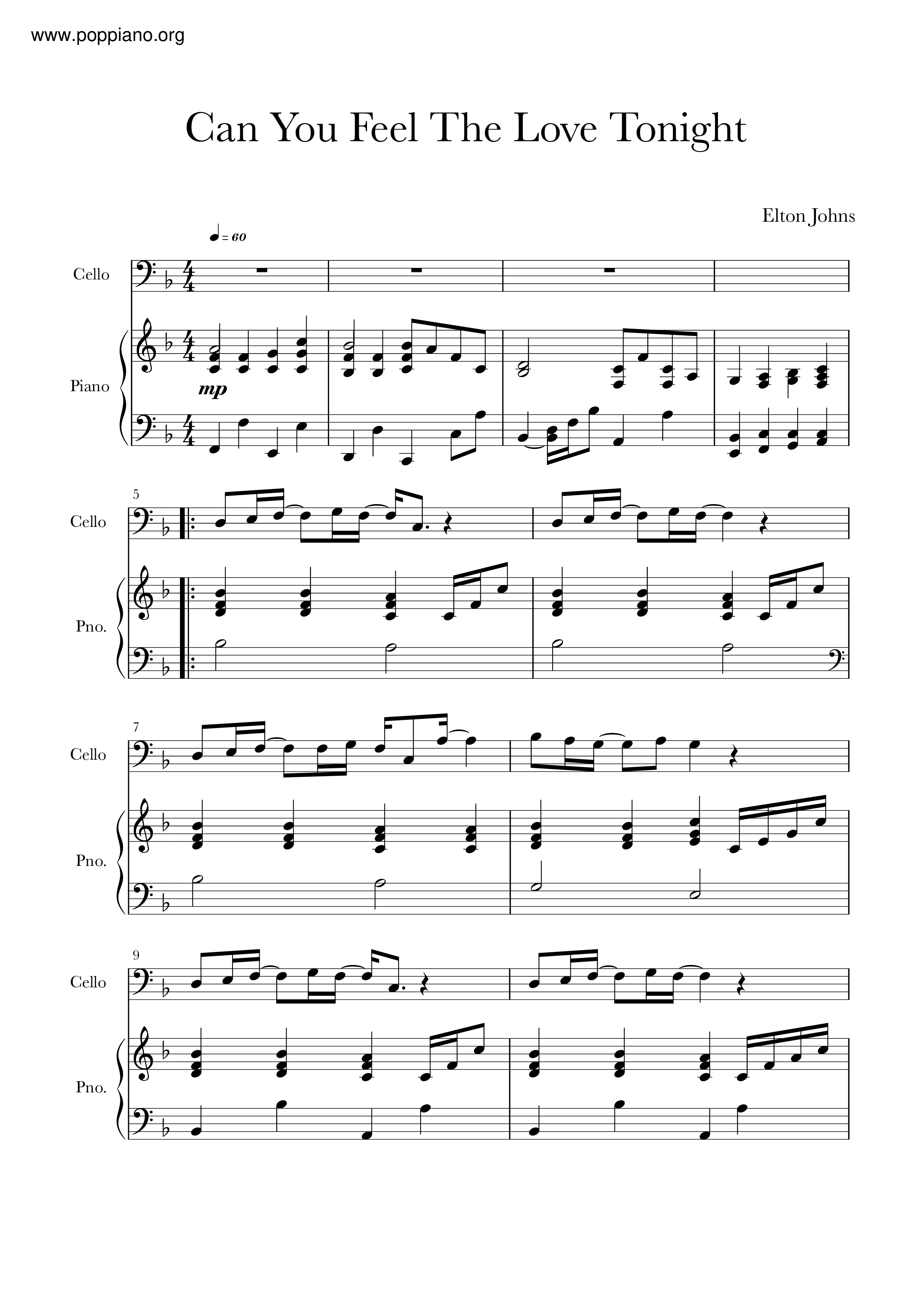 The Lion King - Can You Feel The Love Tonight Score