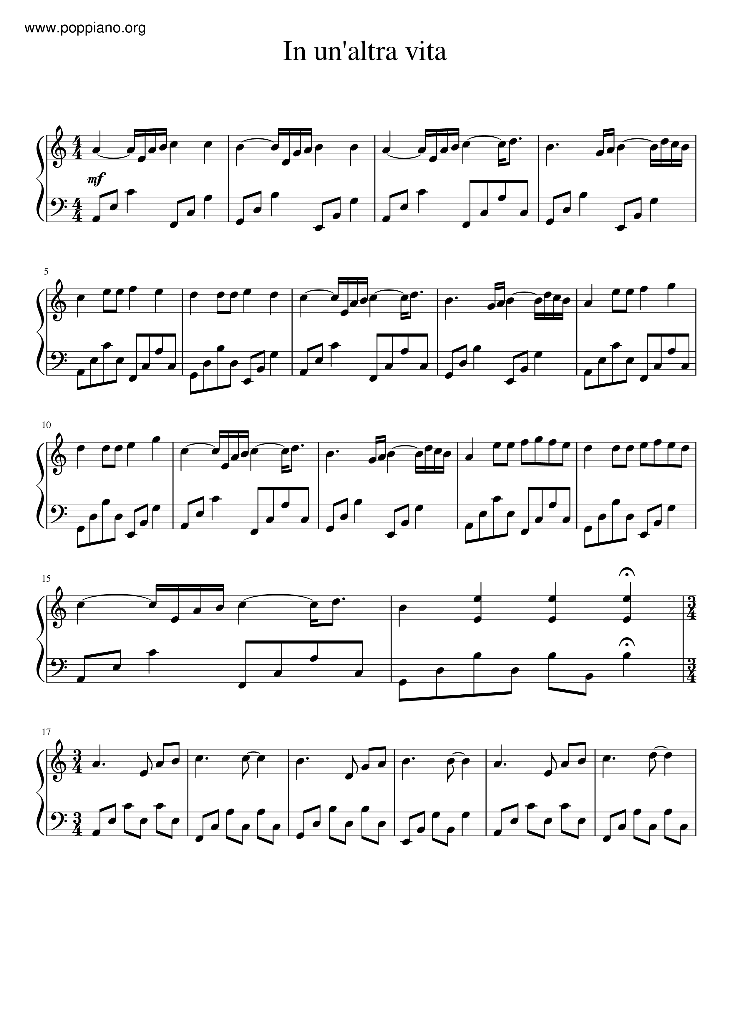 In Un'altra Vita Score