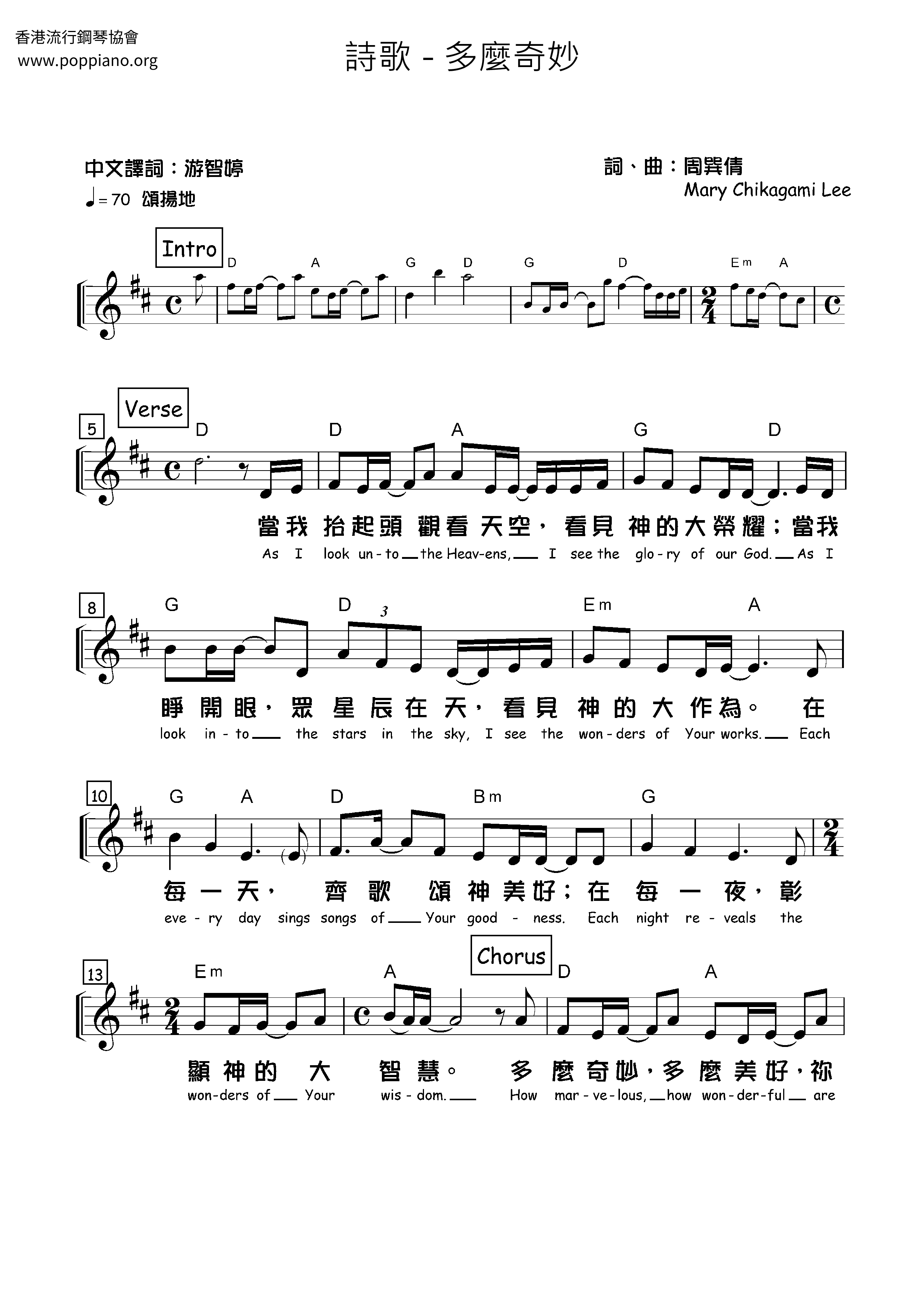 How Wonderful Score