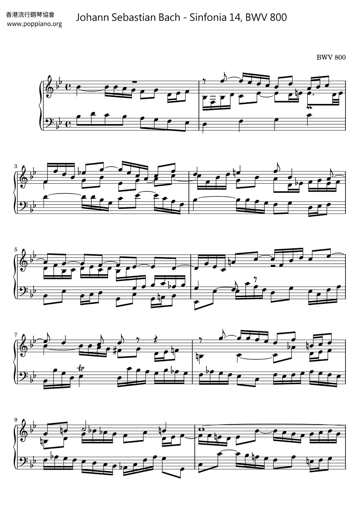 Sinfonia 14, BWV 800 Score