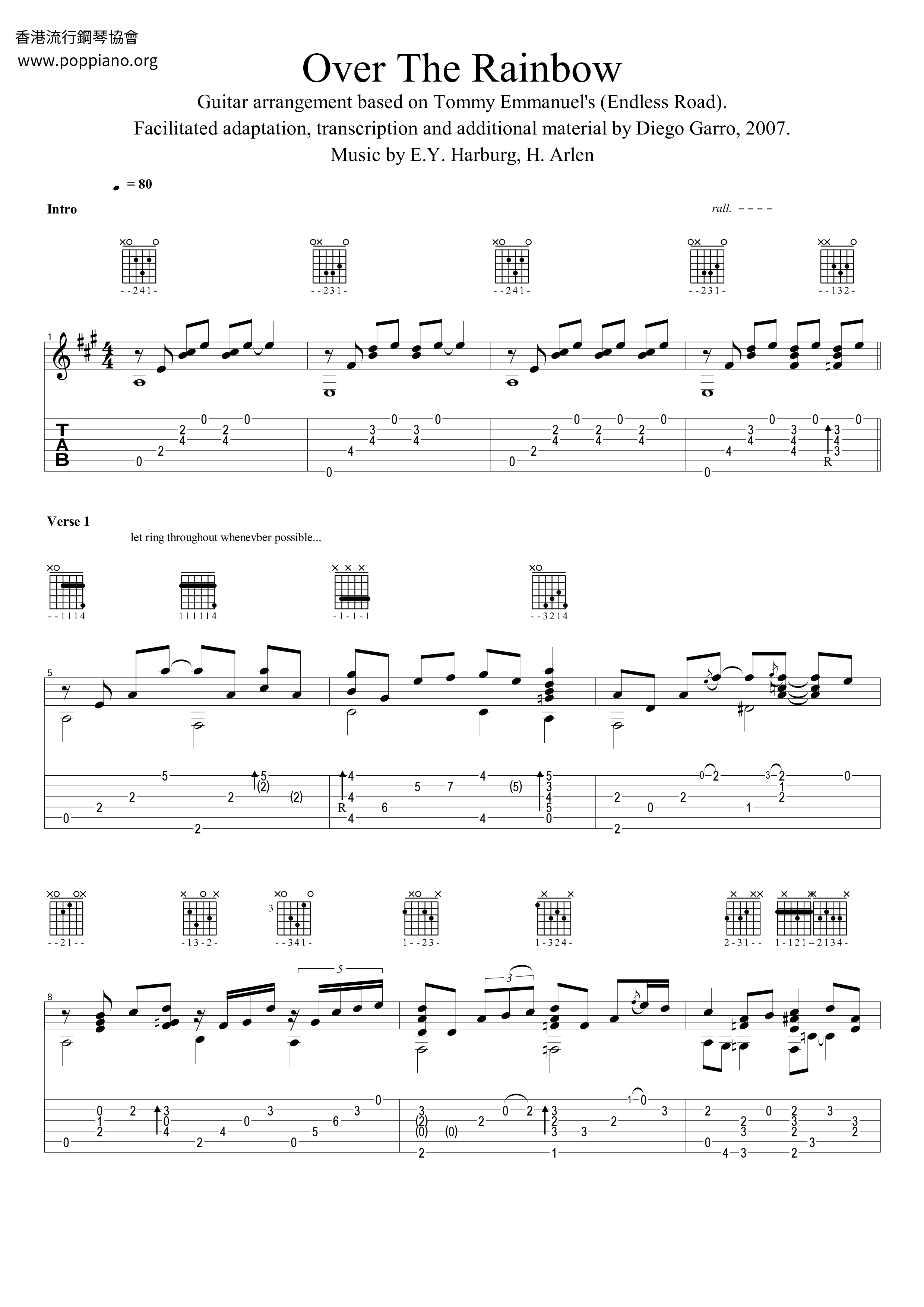 Somewhere Over The Rainbow Score