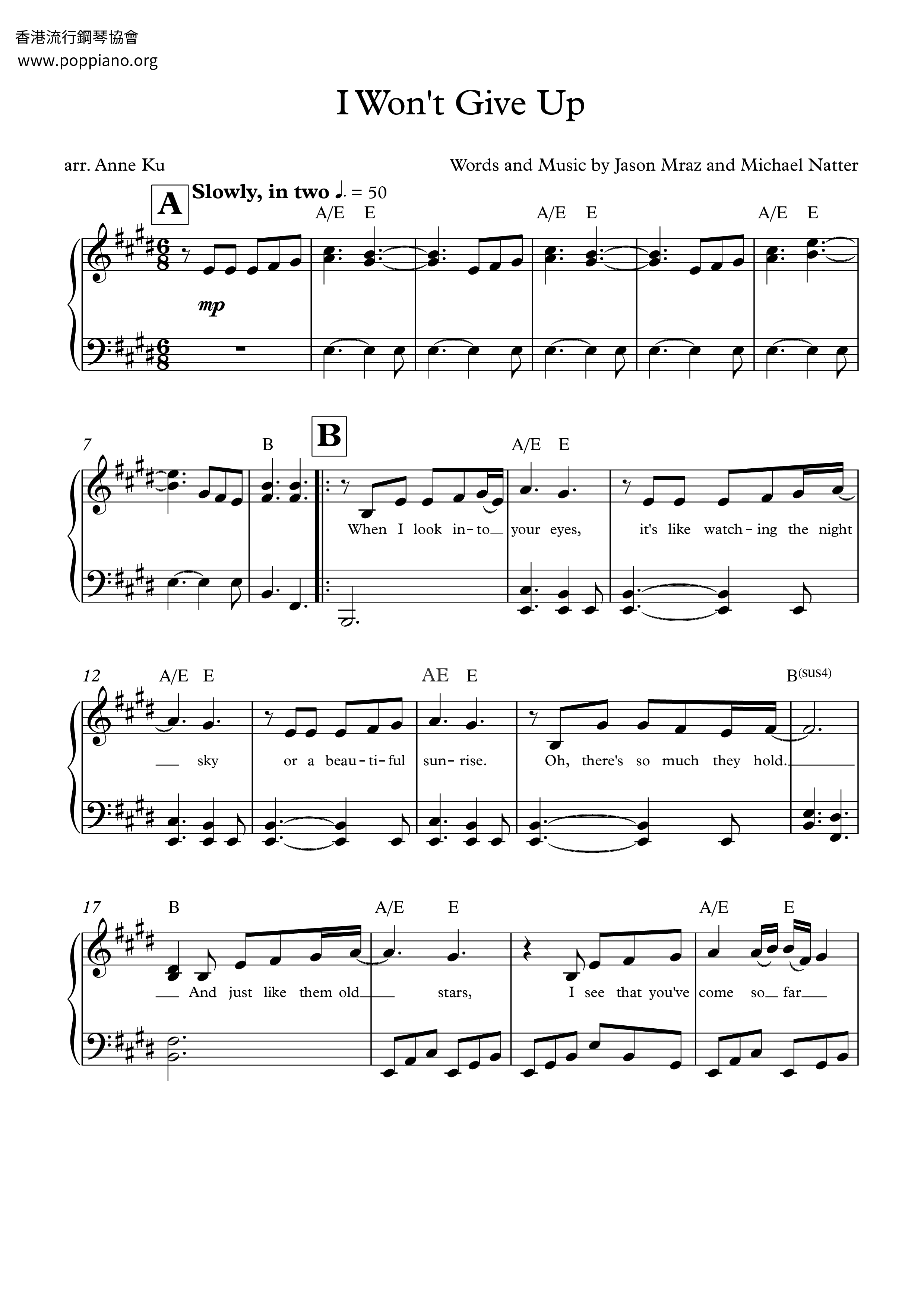 I Won't Give Up Score