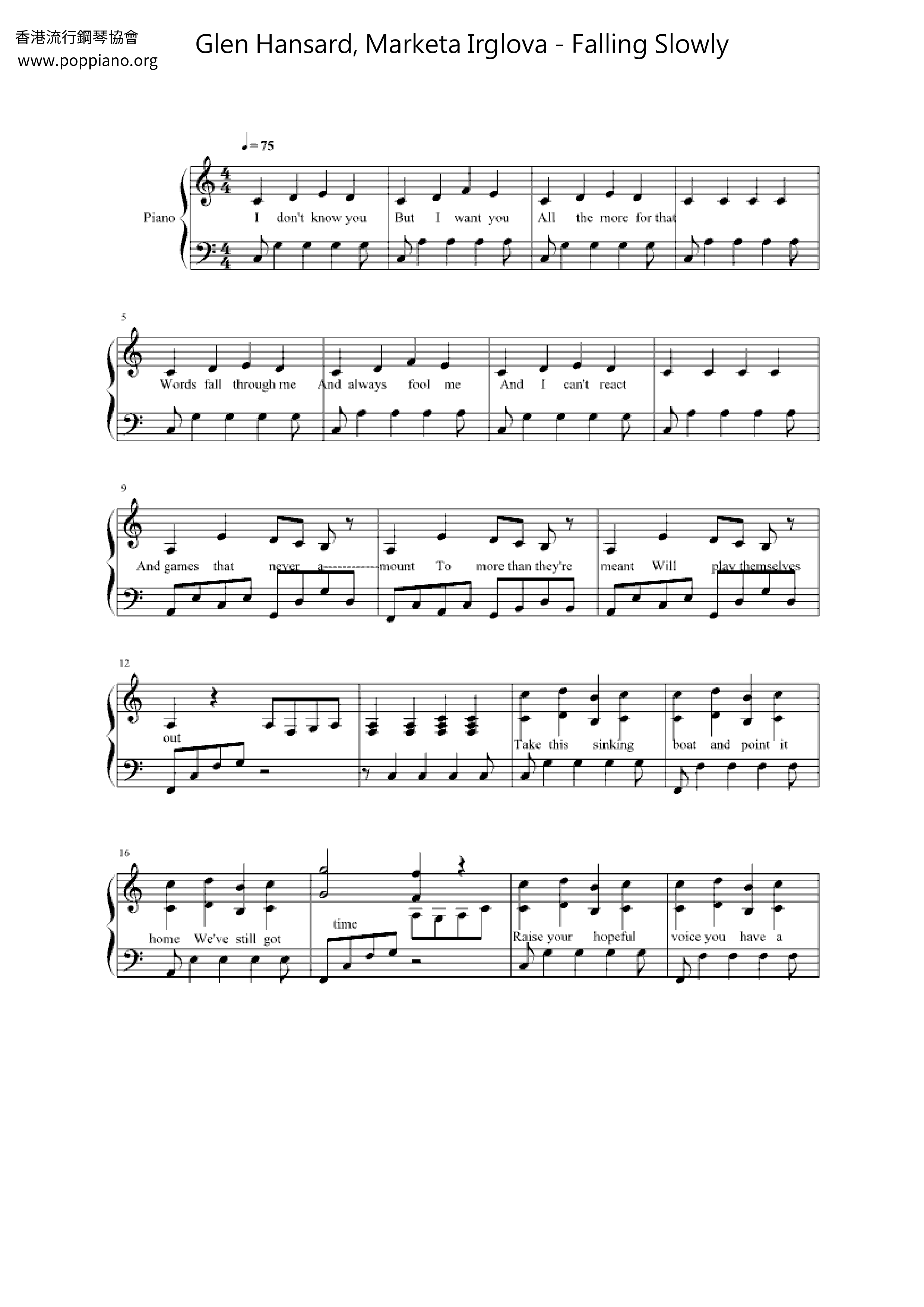 Falling Slowly Score