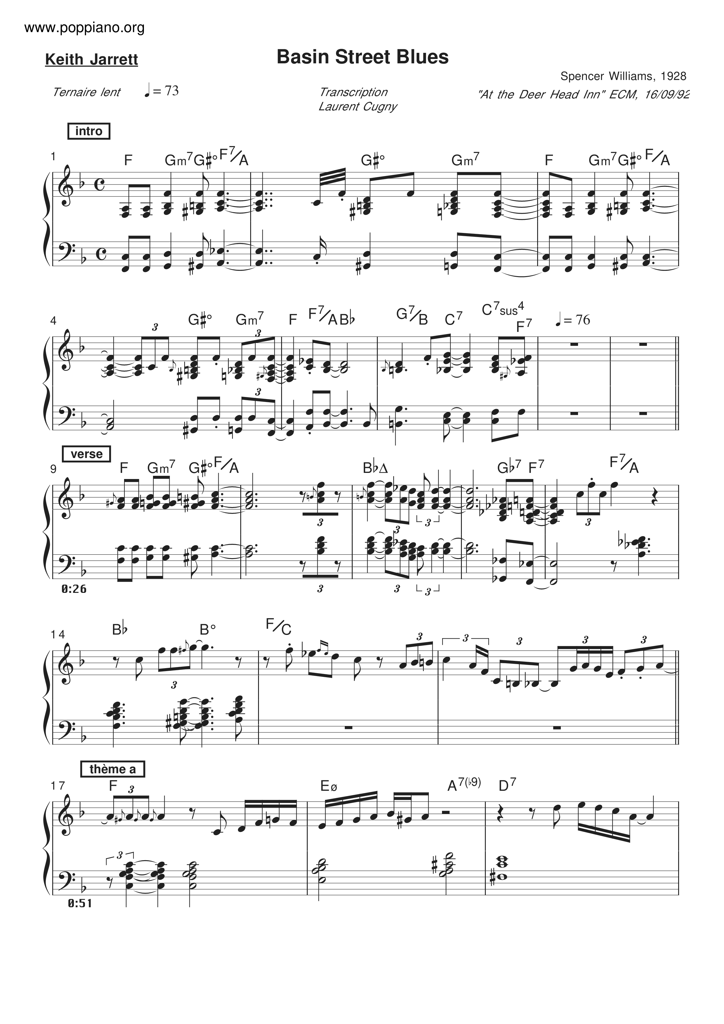 Basin Street Blues Score