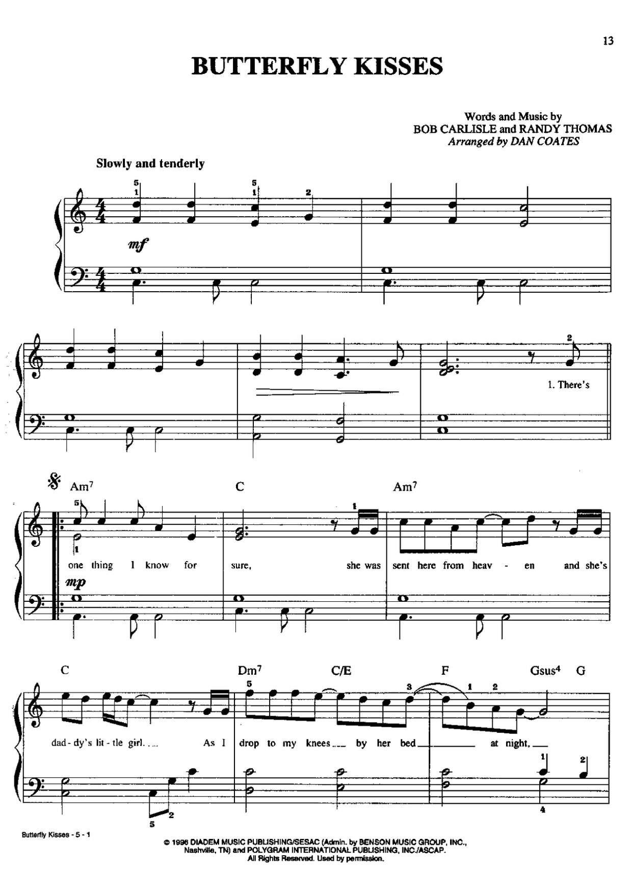 Butterfly Kisses Score