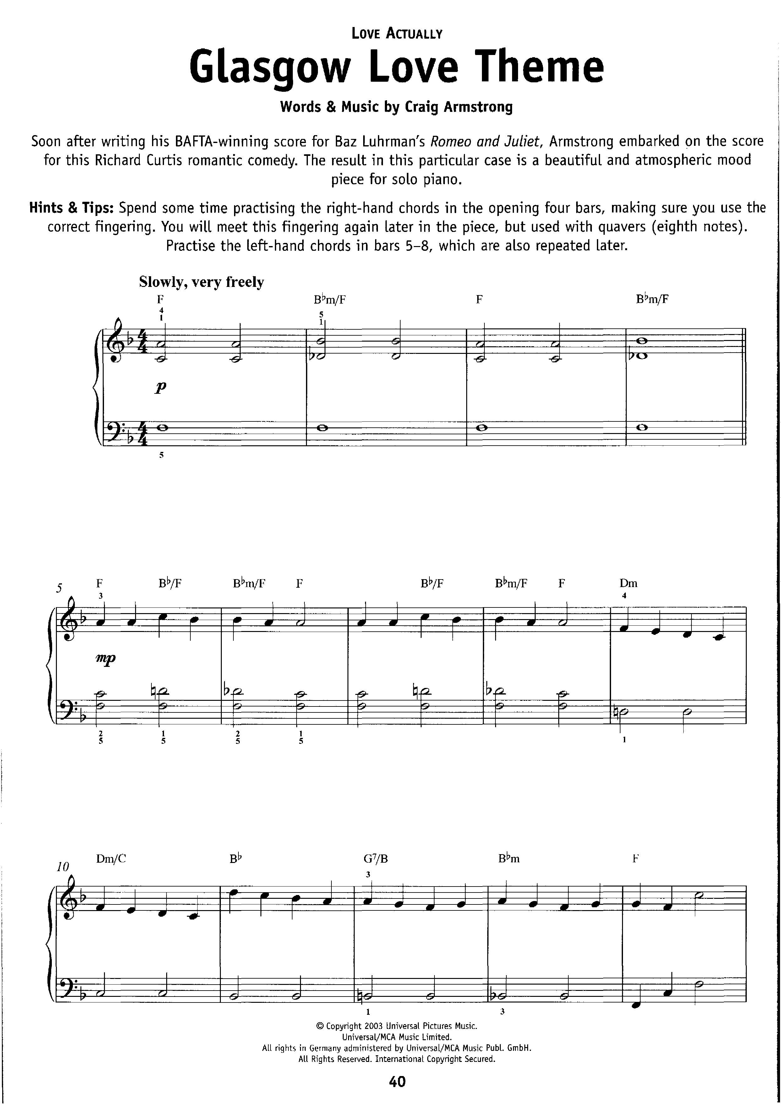 Glasgow Love Theme Score