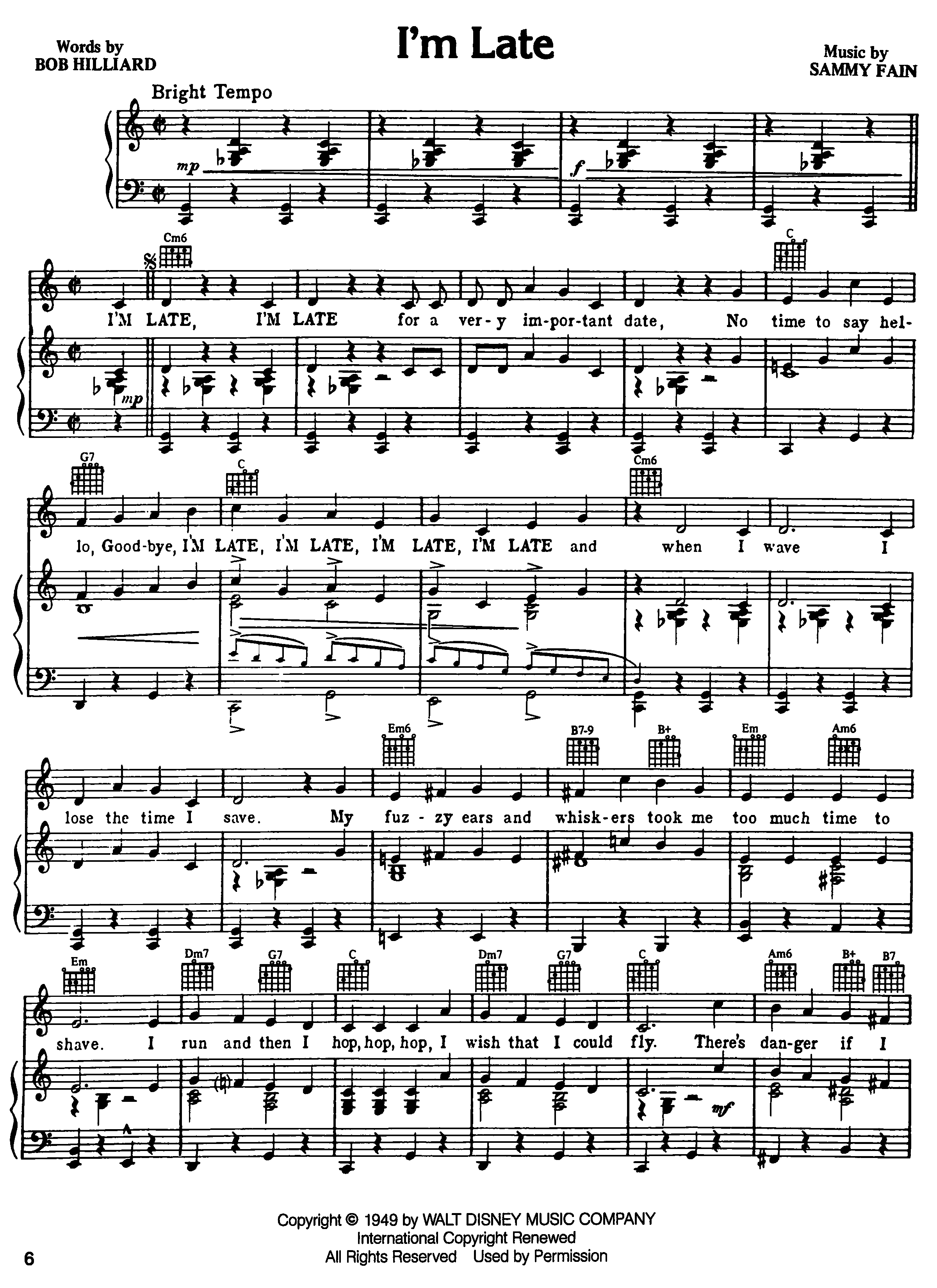I'm Late Music Score