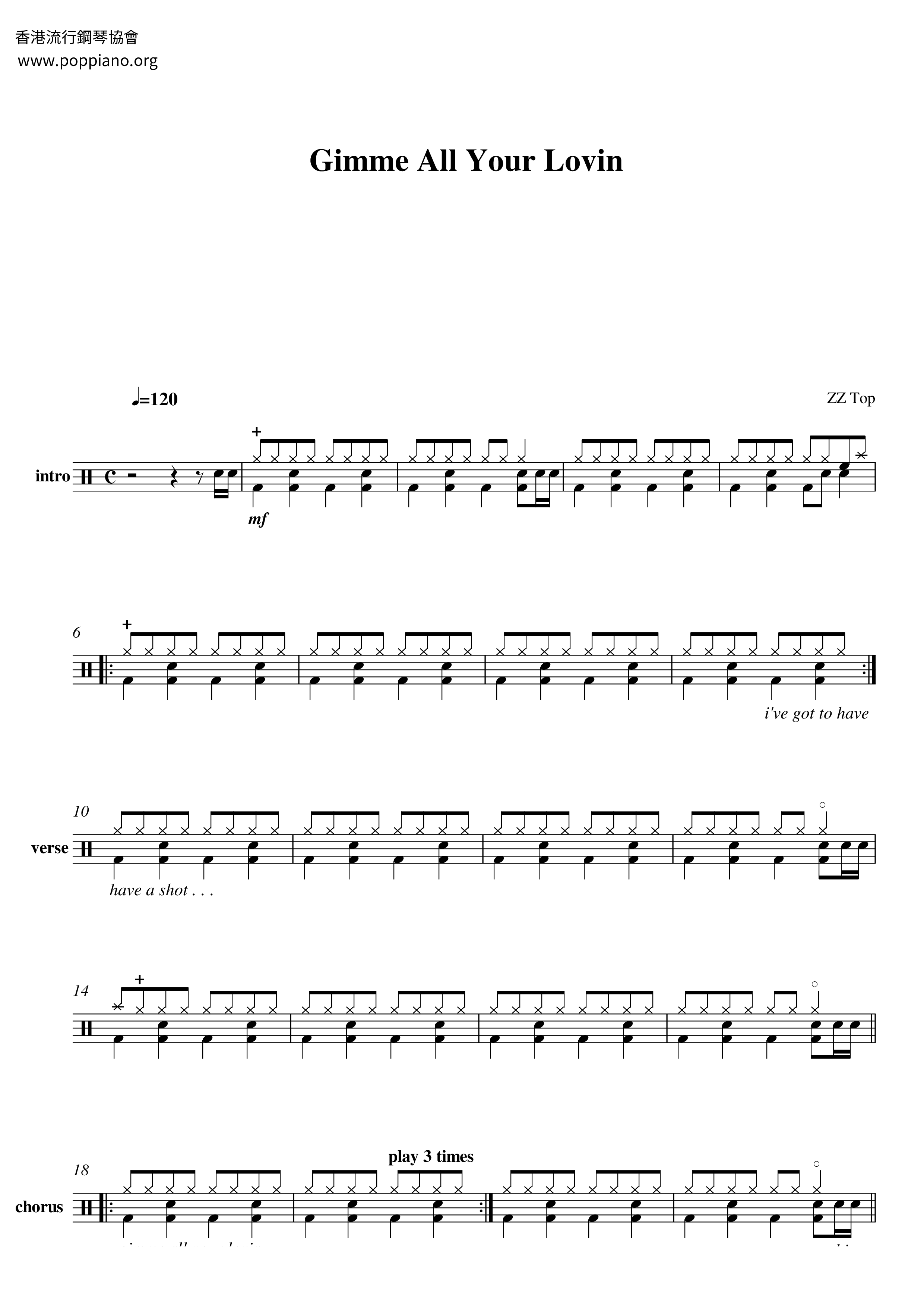 Gimme All Your Lovin' Score