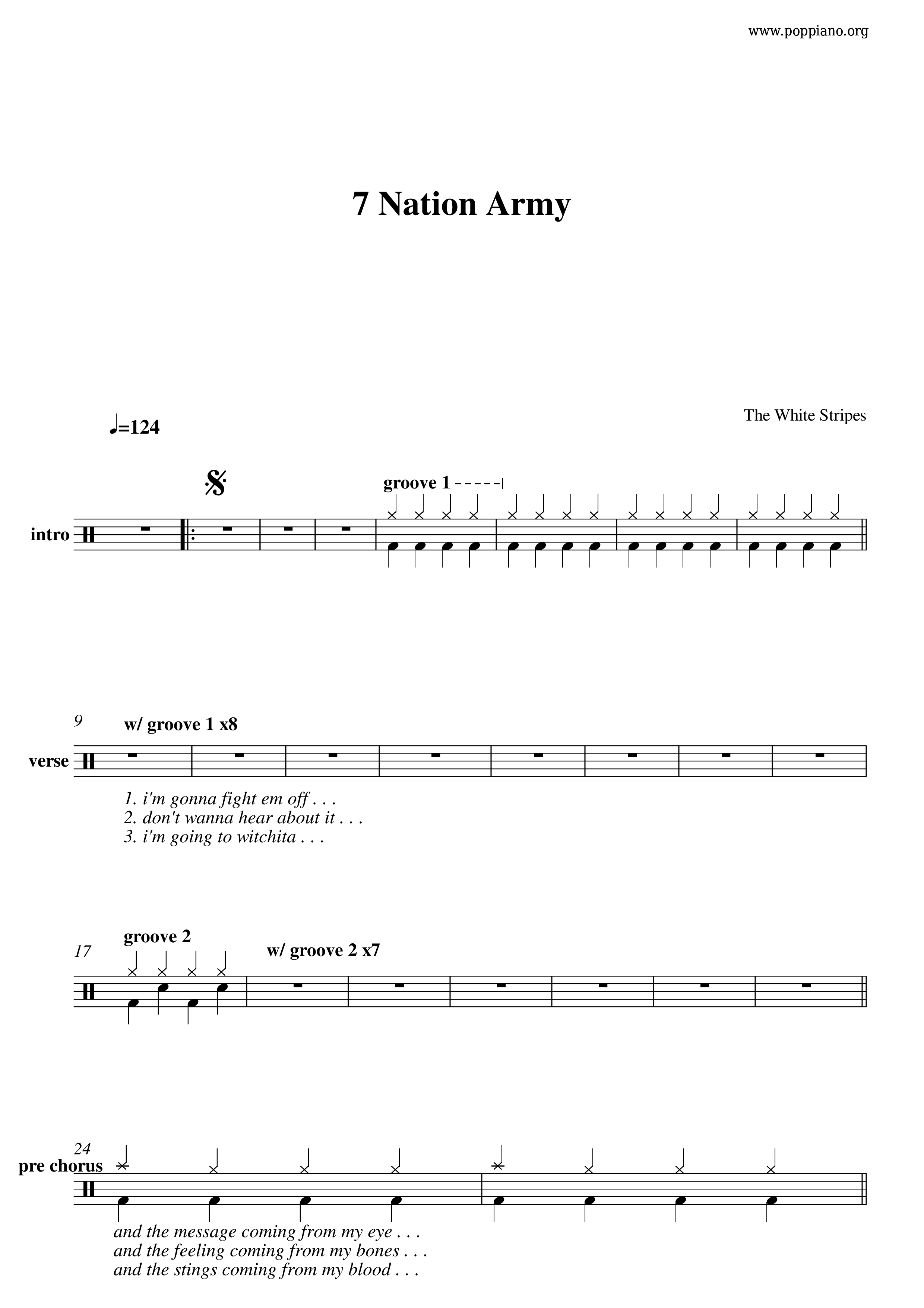 The White StripesSeven Nation Army Drum Tab pdf, Free Score Download ★