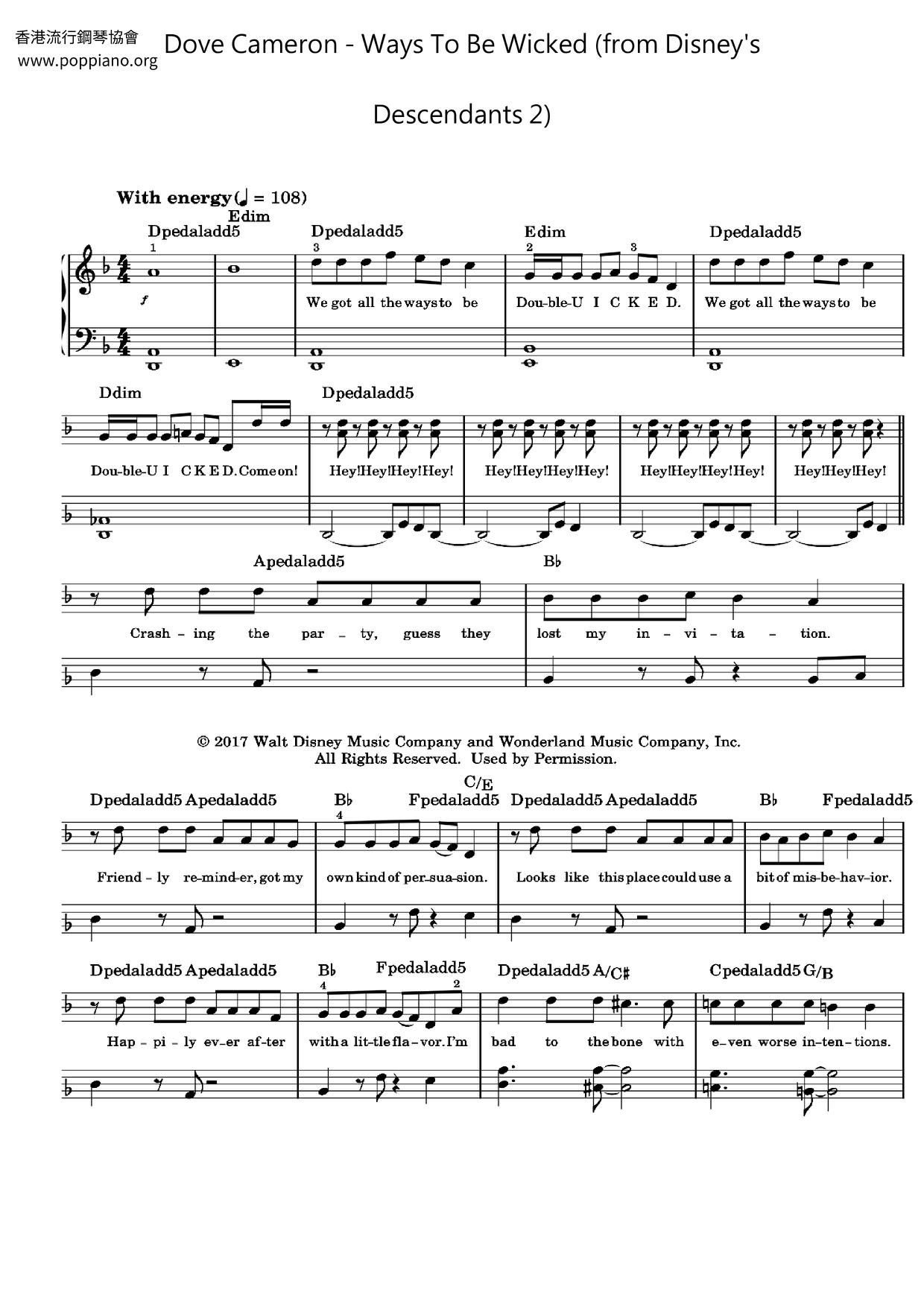 Ways to Be Wicked (from Disney's Descendants 2) Score