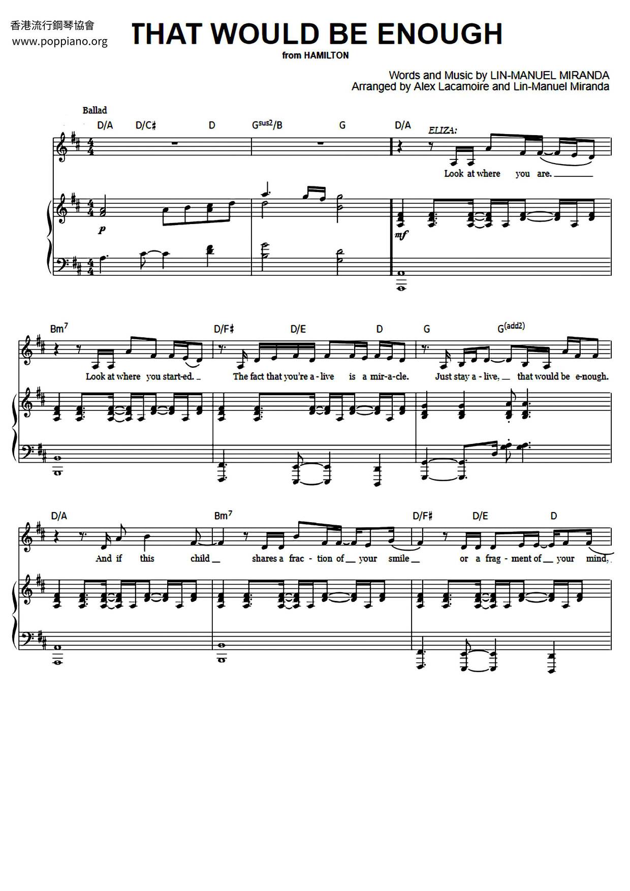 Hamilton - That Would Be Enough Score