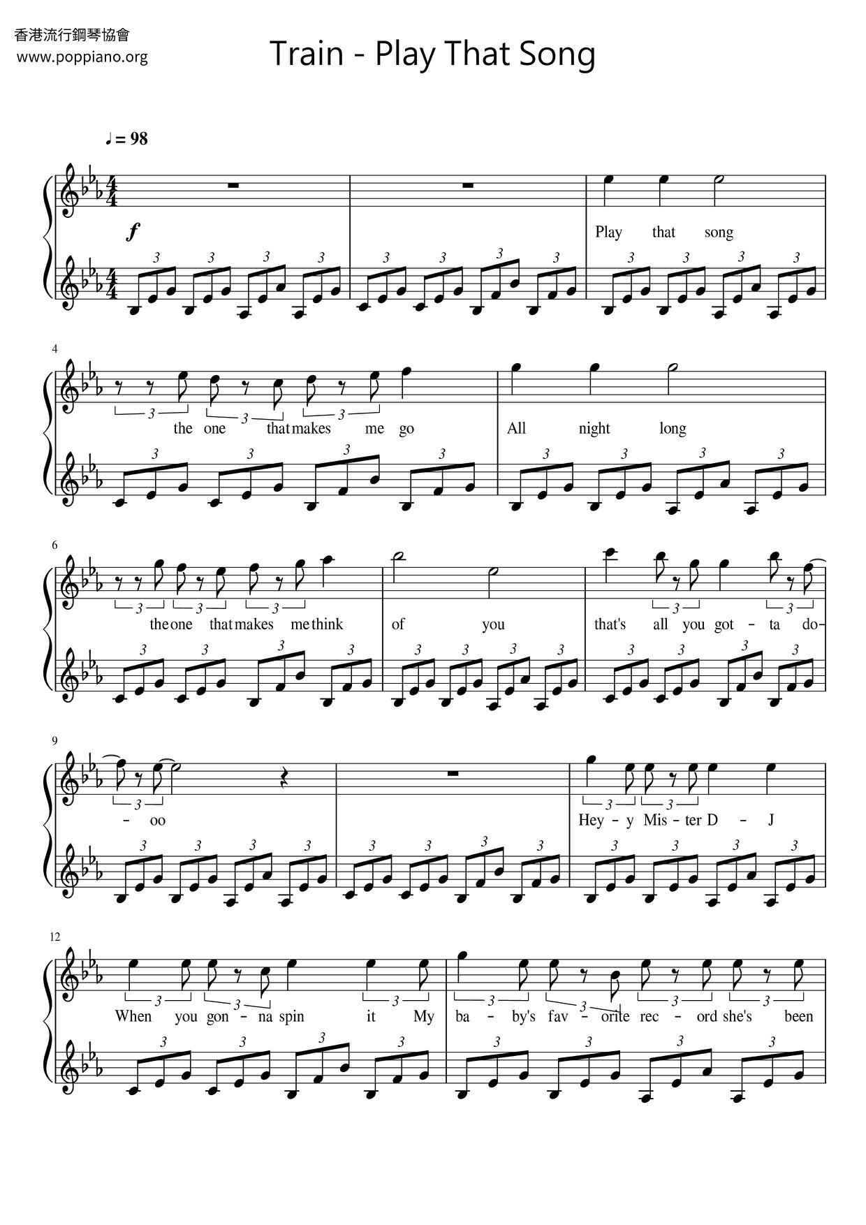 Play That Song Score