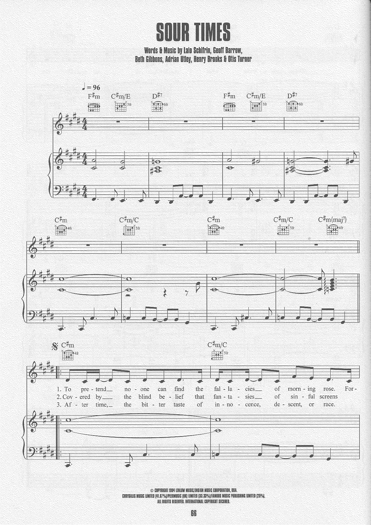 PortisheadSour Times Sheet Music pdf, Free Score Download ★