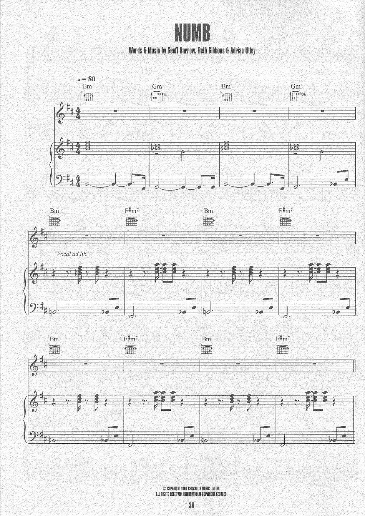 PortisheadNumb Sheet Music pdf, Free Score Download ★