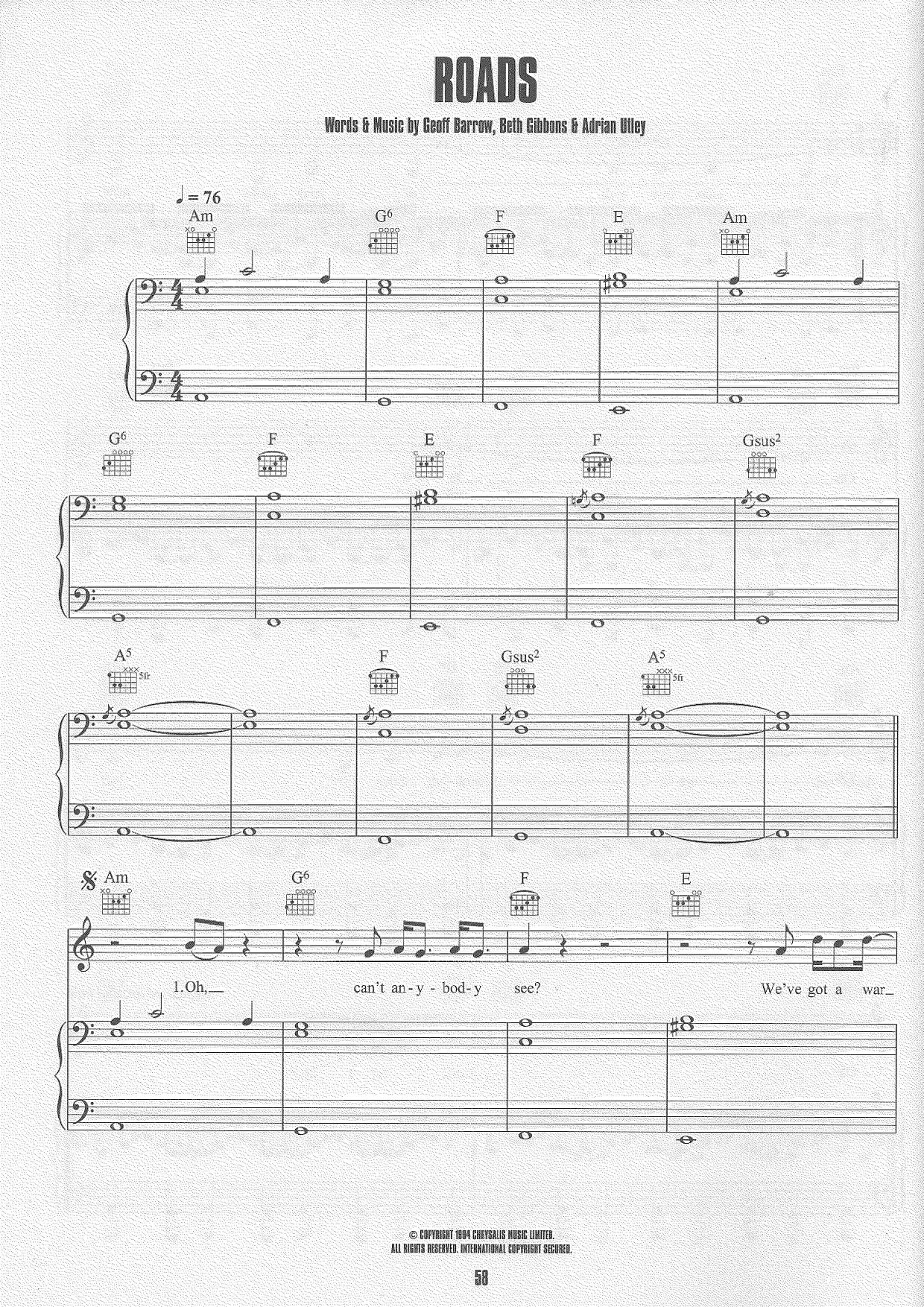 PortisheadRoads Sheet Music pdf, Free Score Download ★