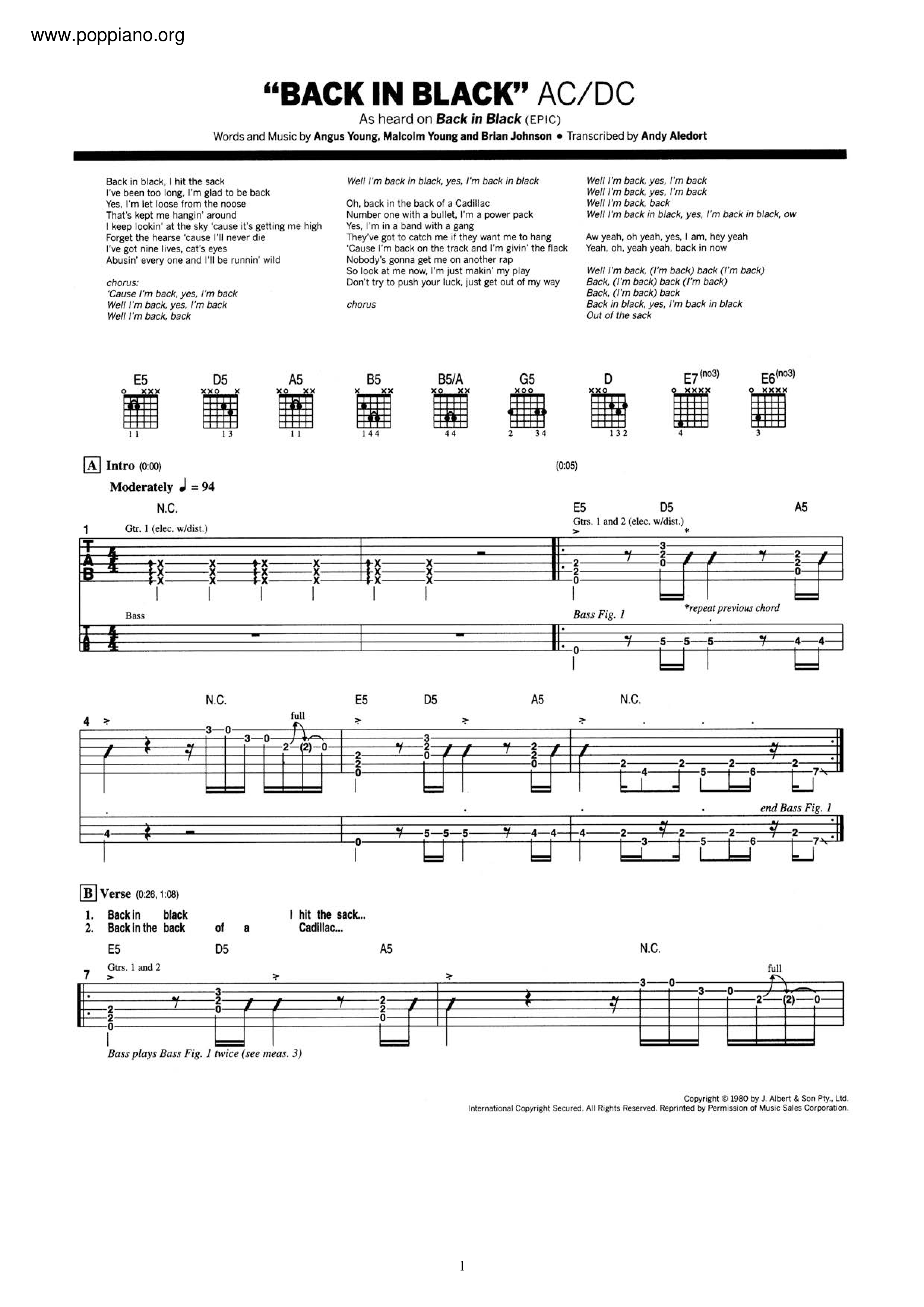 Back In Black Score
