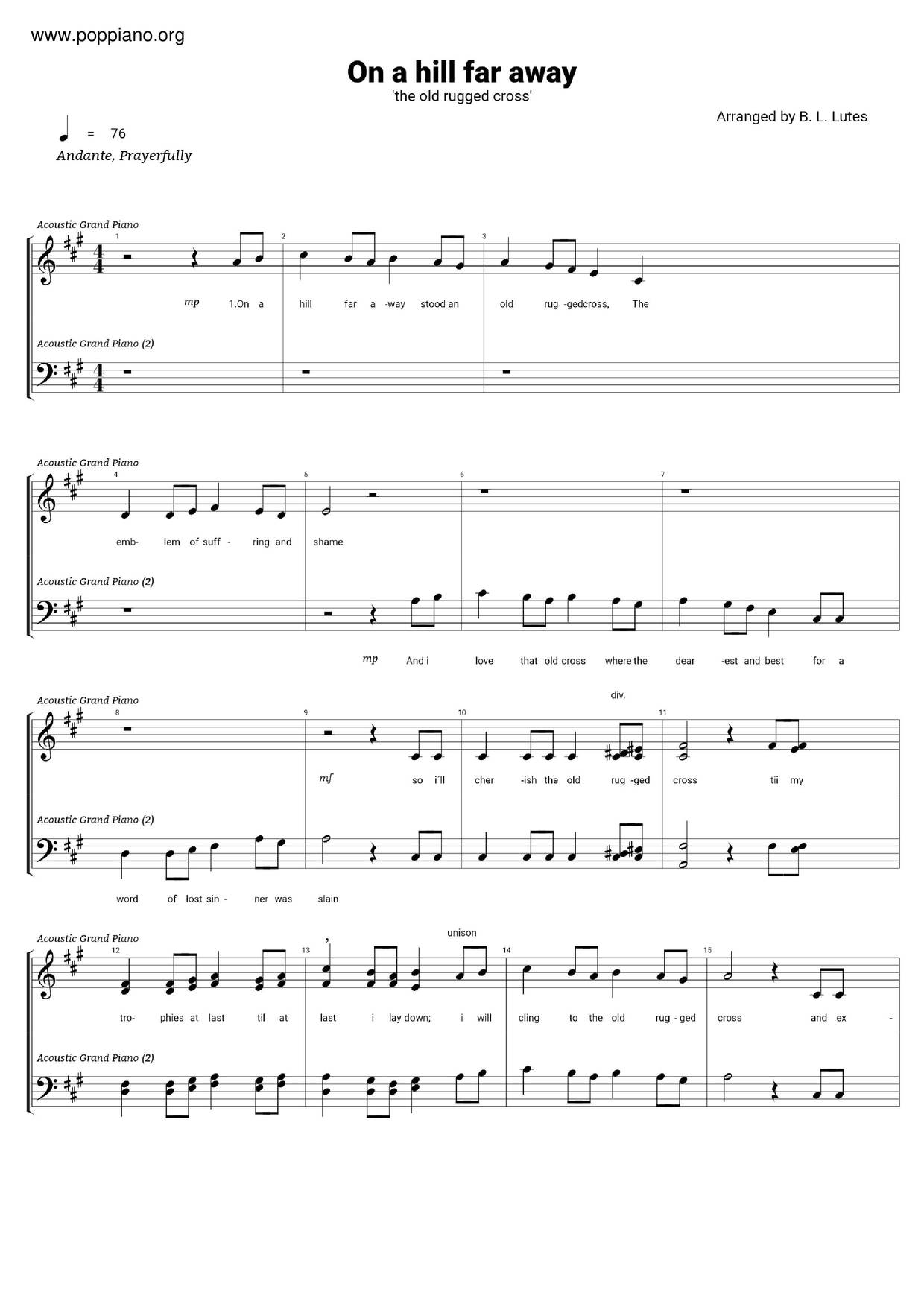 On A Hill Far Away Score