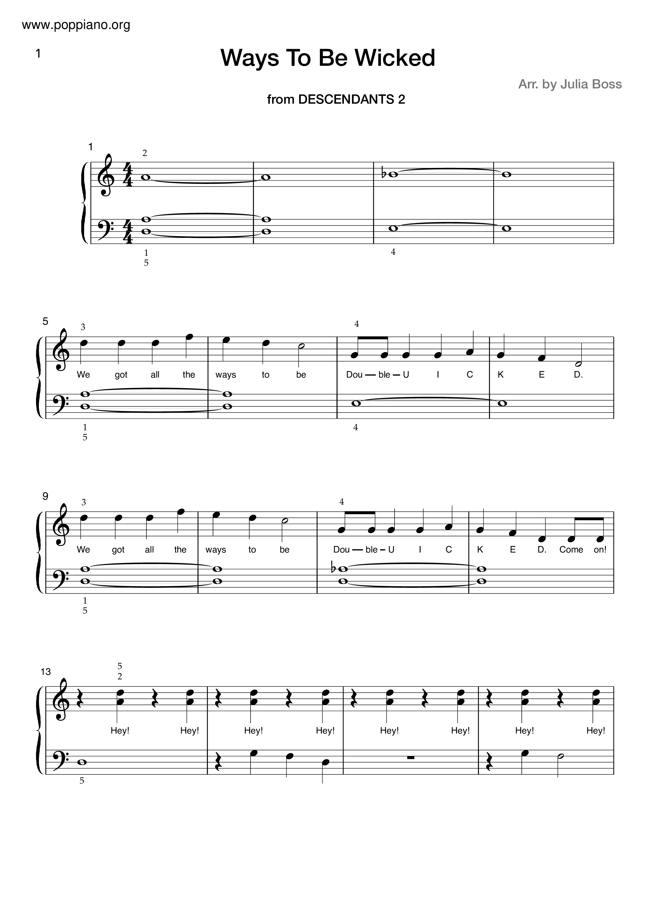 Ways To Be Wicked (From Disney's Descendants 2) Score