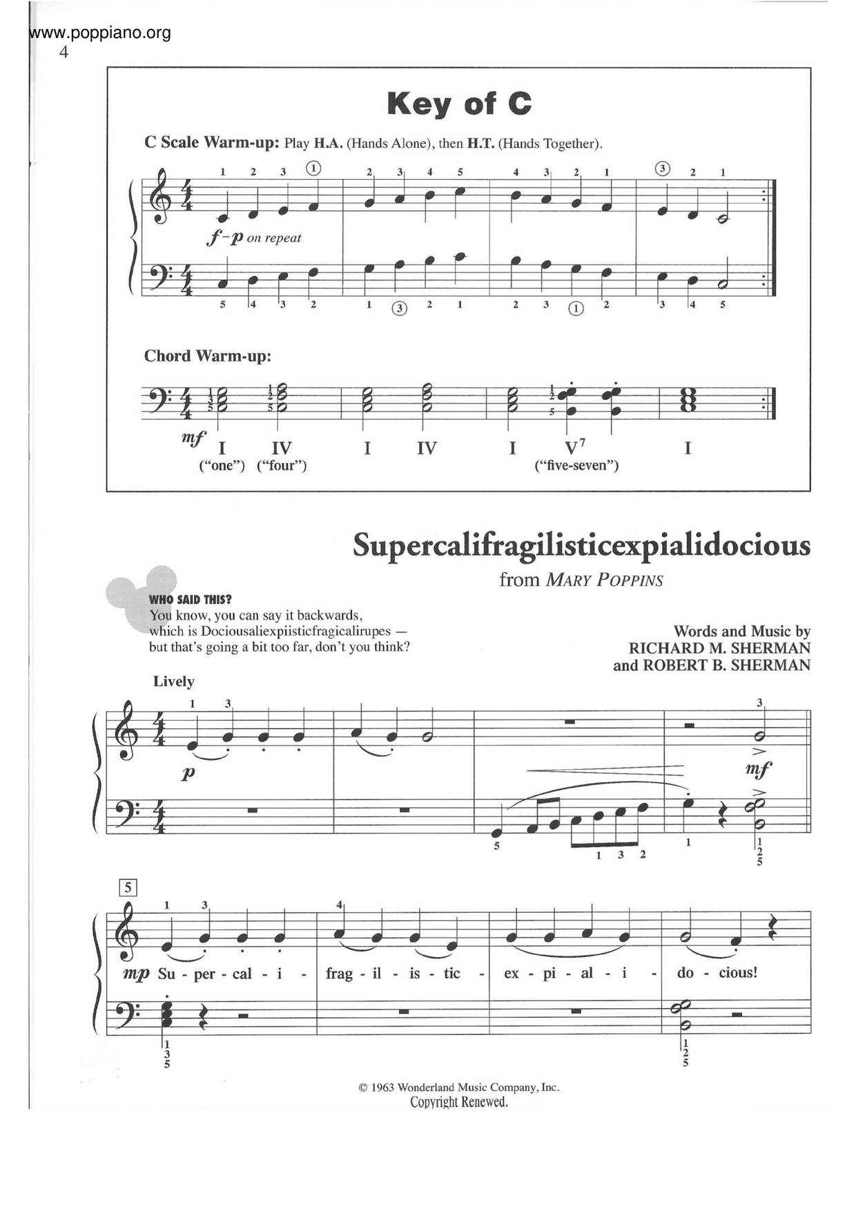 Supercalifragilisticexpialidocious - From Mary Poppins Score