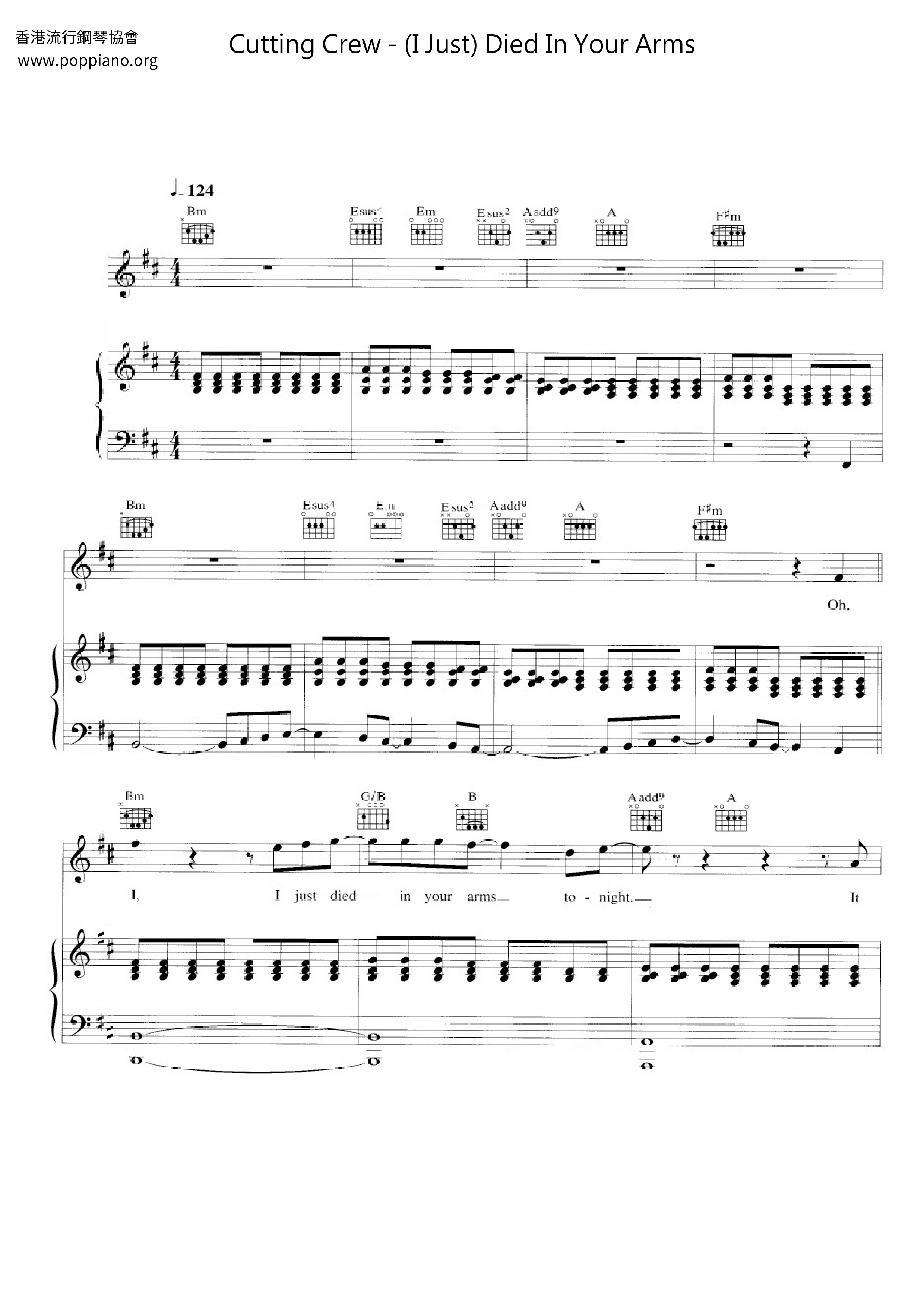 Cutting Crew(I Just) Died In Your Arms Sheet Music pdf, Free Score Download ★