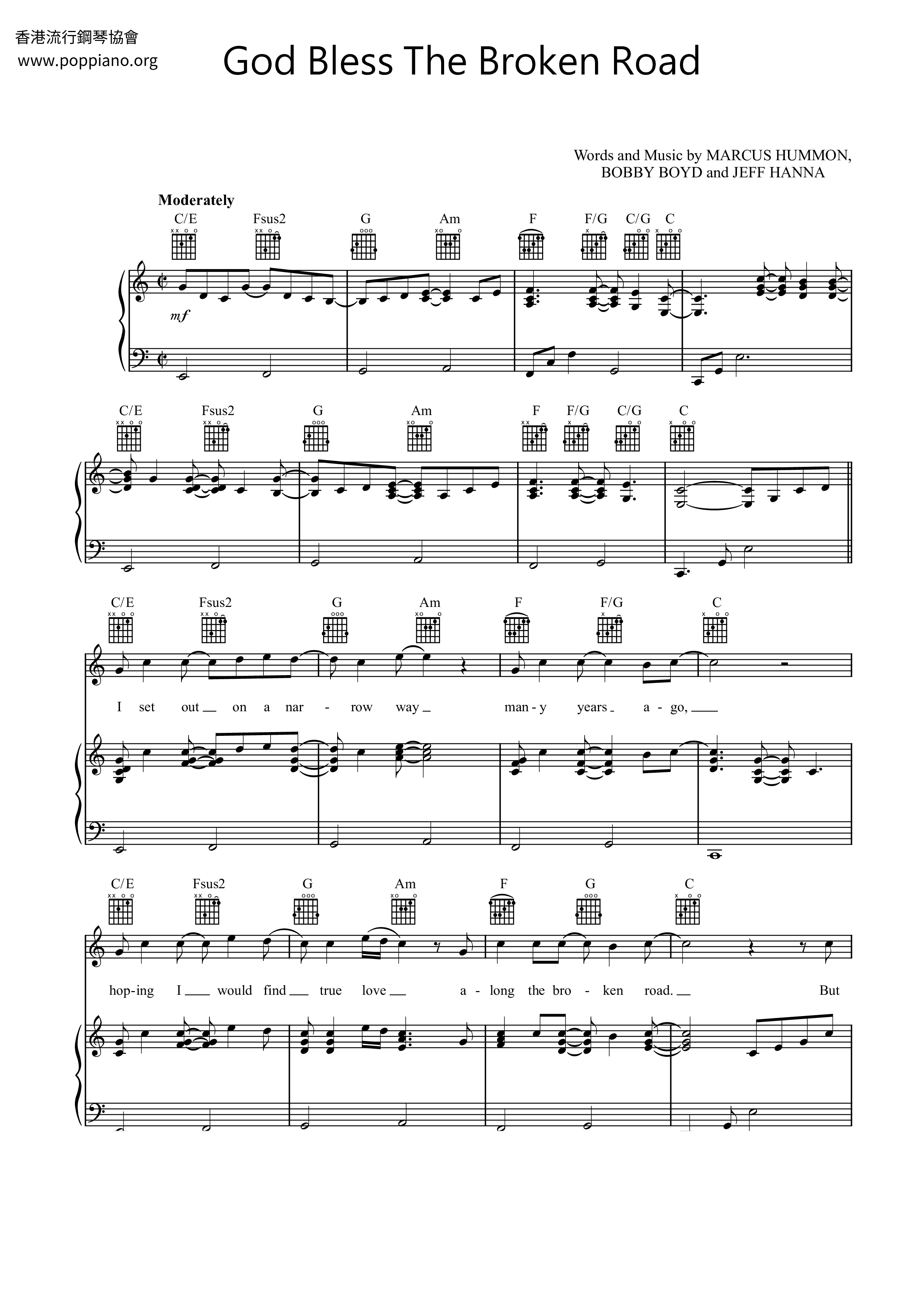 God Bless The Broken Road Score
