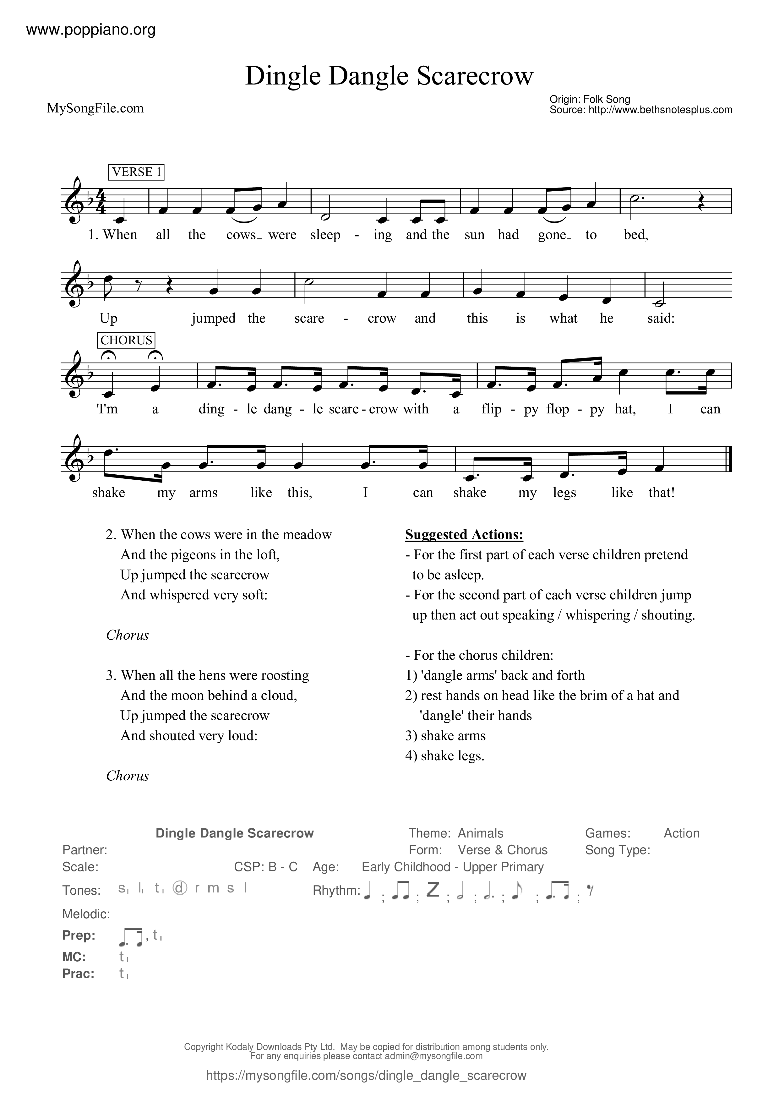 Folk SongDingle Dangle Scarecrow Sheet Music pdf, Free Score Download ★ Folk SongDingle Dangle Scarecrow Sheet Music pdf, Free Score Download ★