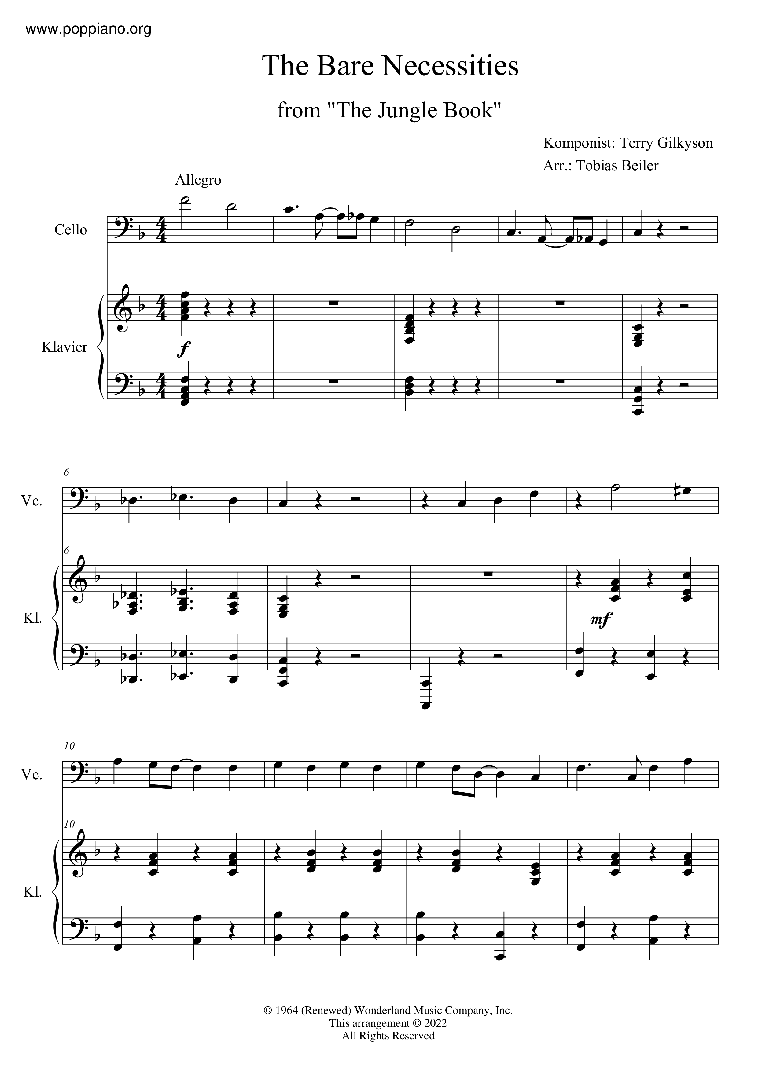 The Jungle Book - The Bare Necessities Score